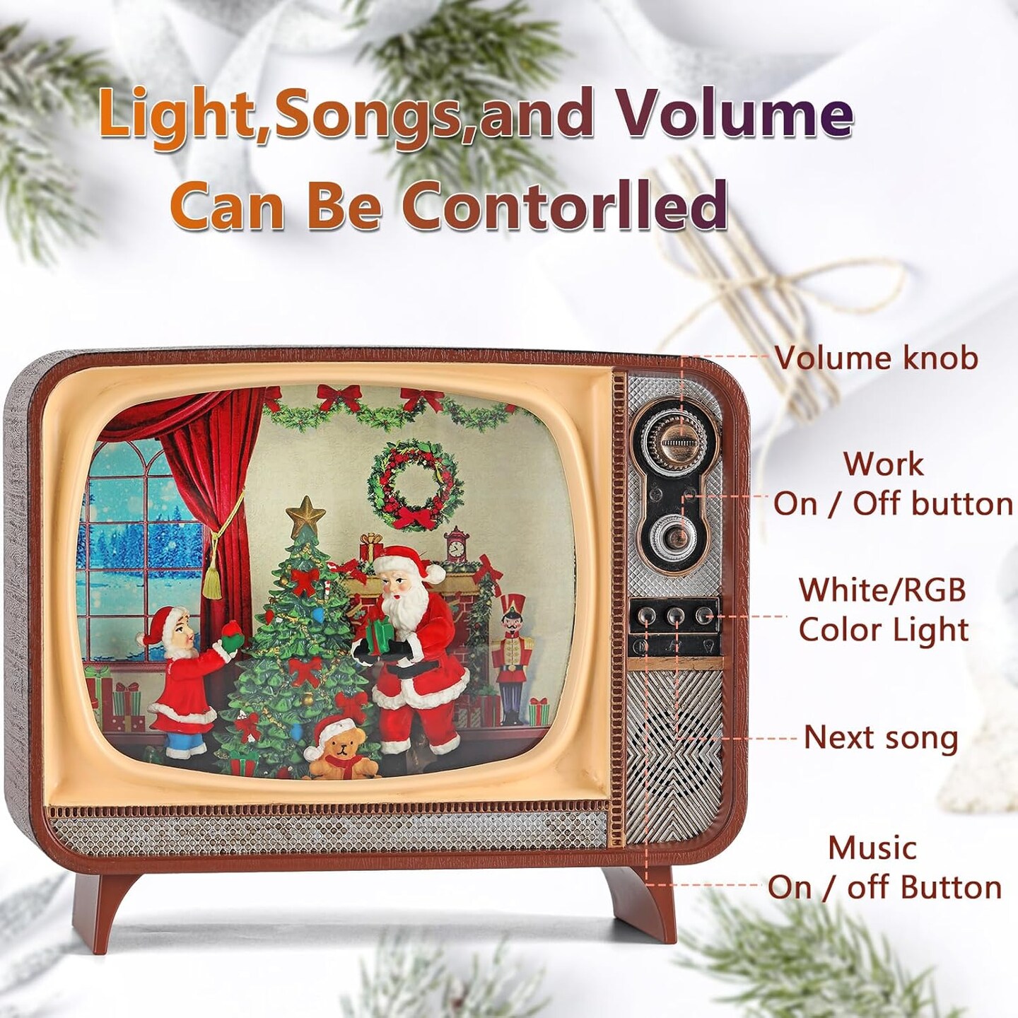 Christmas Snow Globe, TV Santa Claus Scene Snow Globe,Volume/Light Mode/Playing Controllable Glittering Lantern with Timer, Snow Globe Lantern USB or Battery Powered for Christmas Decoration