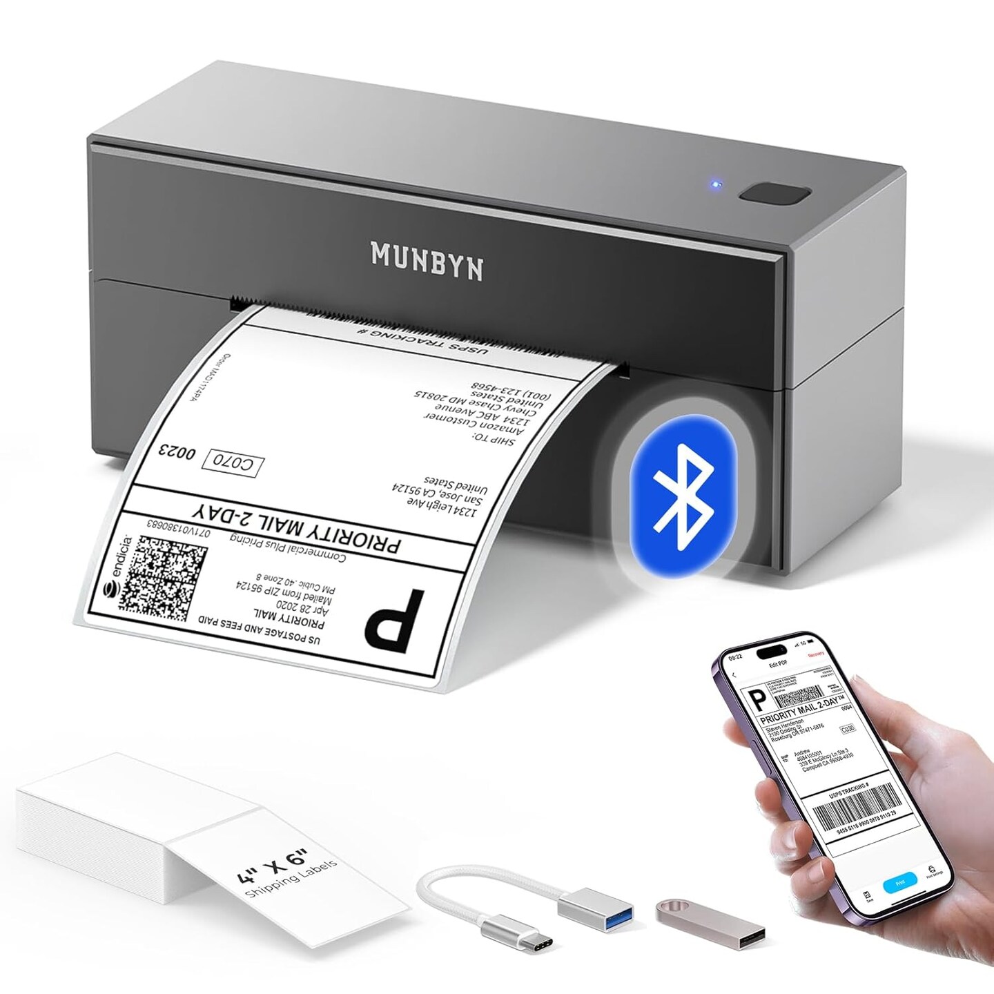 MUNBYN® Bluetooth Thermal Shipping Label Printer | 4x6 best Printer for Shipping Packages