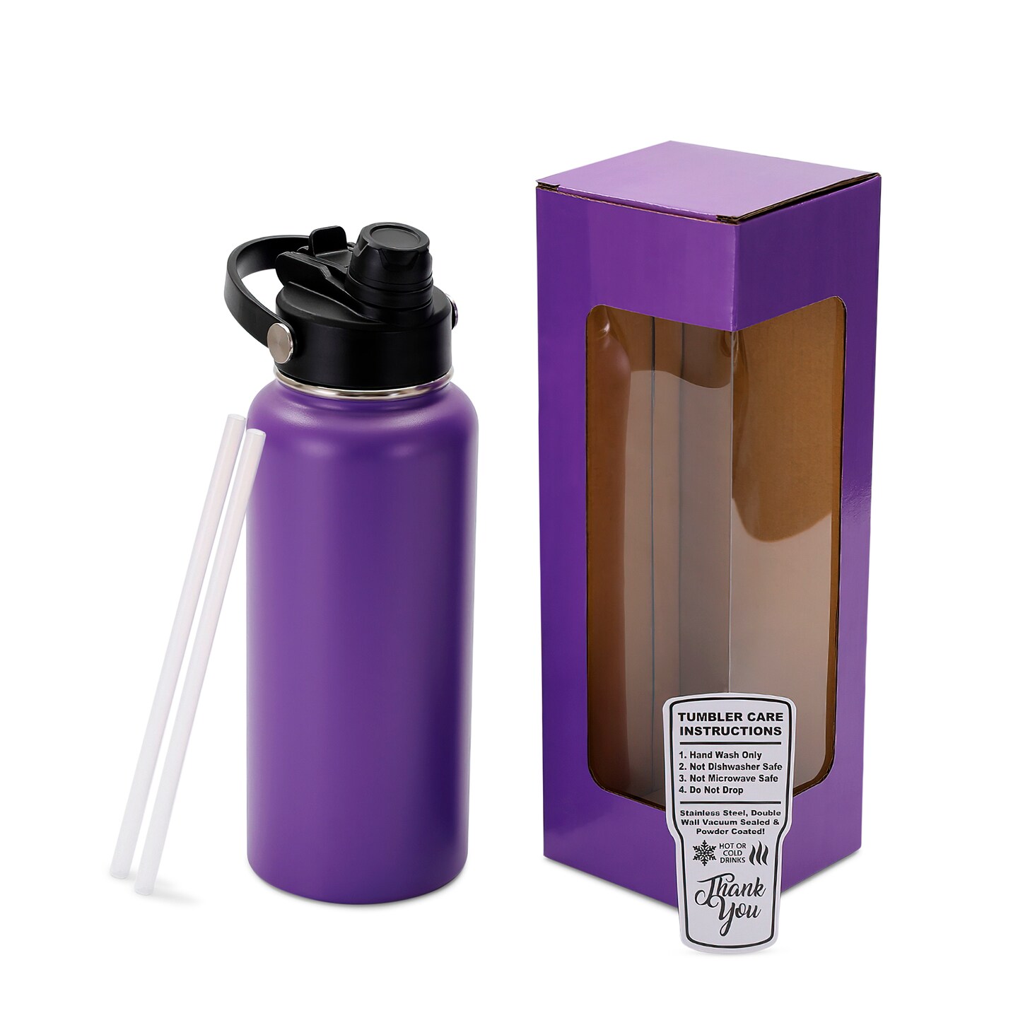 Makerflo 32 oz Hydro Powder Coated Water Bottle with 2-in-1 Lid | Craft-Ready for DIY Gifts &#x26; Personalization (Laser Engravable, UV DTF, Epoxy, Vinyl) - Not for sublimation and DTF