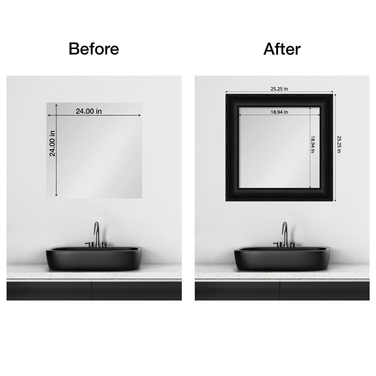 Amanti Art Mirror Makeover Bathroom Mirror Frame Border Kit - Fully Assembled Peel and Stick Frame - Mirror NOT Included - Parlor Trim