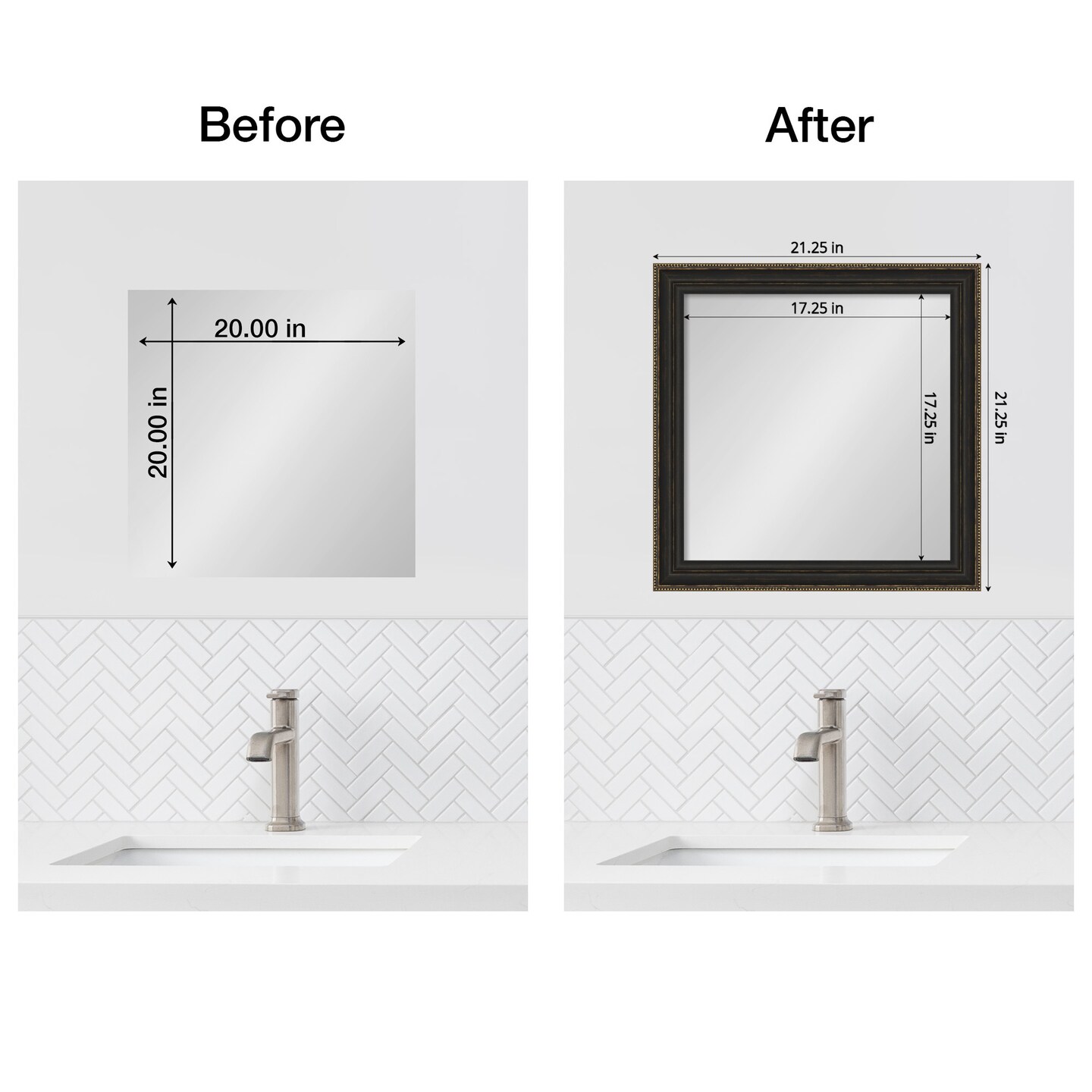 Amanti Art Mirror Makeover Bathroom Mirror Frame Border Kit - Fully Assembled Peel and Stick Frame - Mirror NOT Included - Accent Bronze Narrow Trim