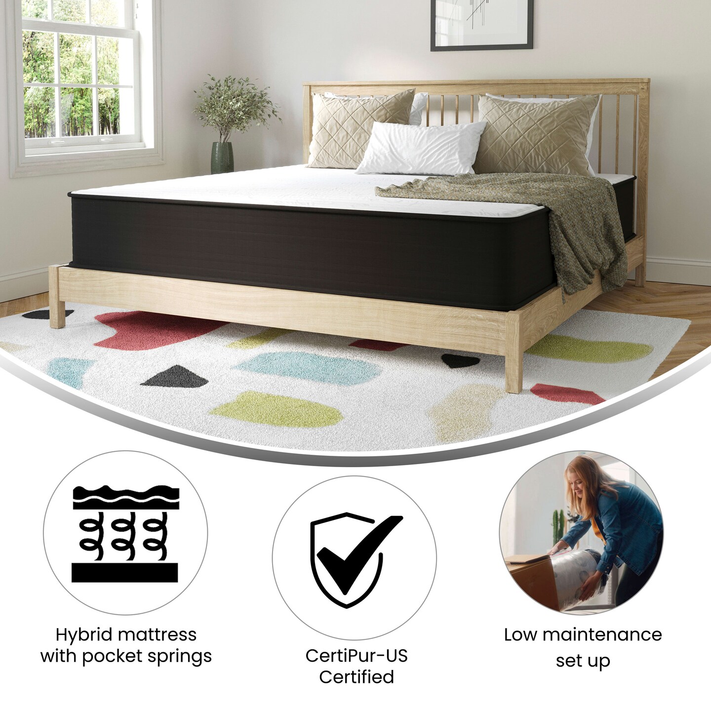 Emma and Oliver Drift 12 Inch Hybrid Mattress, High Density Foam and Pocket Spring Mattress in a Box, CertiPur-US Certified Foam