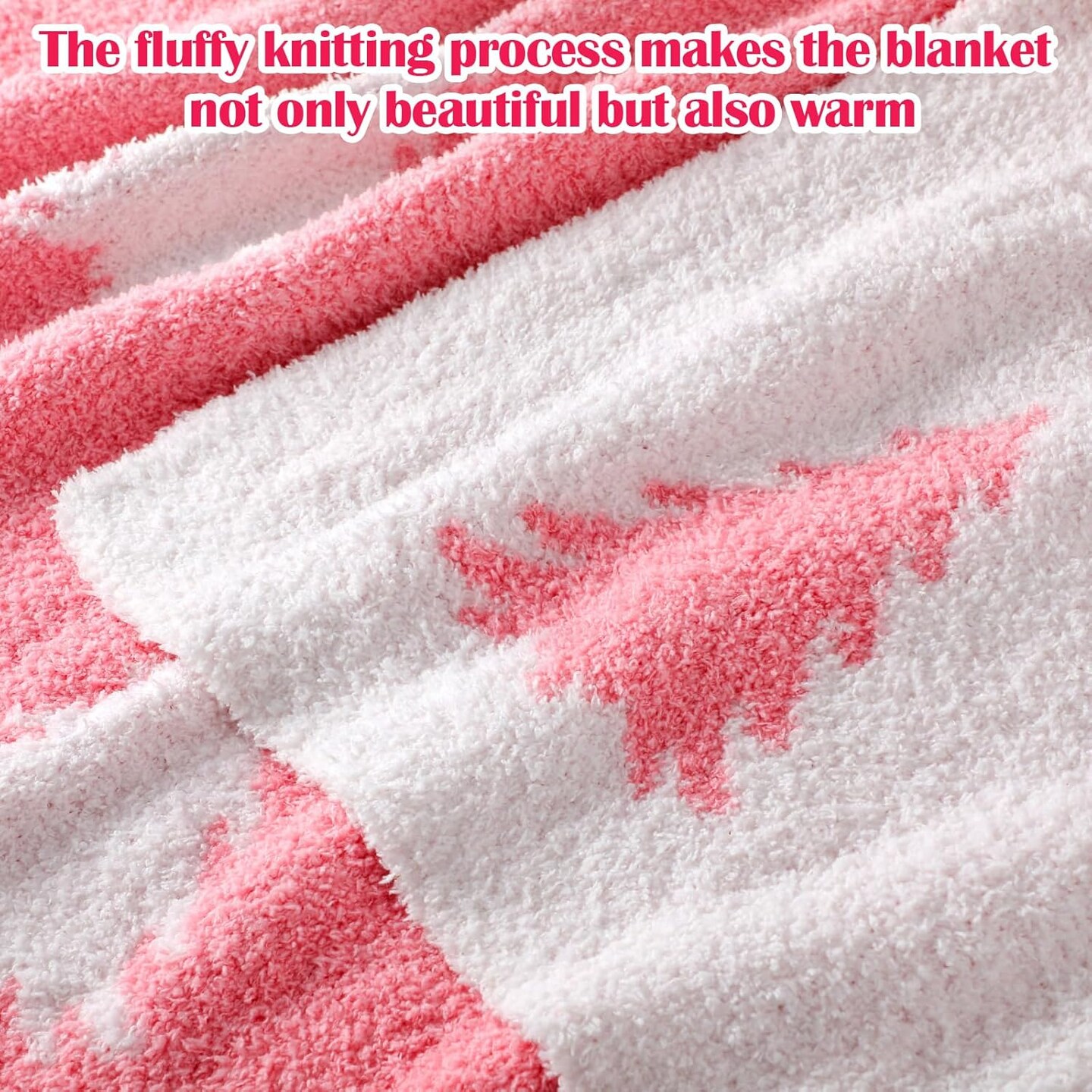 Christmas Knit Throw Blanket, 50 x 60 inch Reversible Knitted Christmas Blankets and Throws, Cozy Soft Lightweight Xmas Blankets, Winter Pink Throw Gift for Couch Sofa Bed (Christmas Tree)