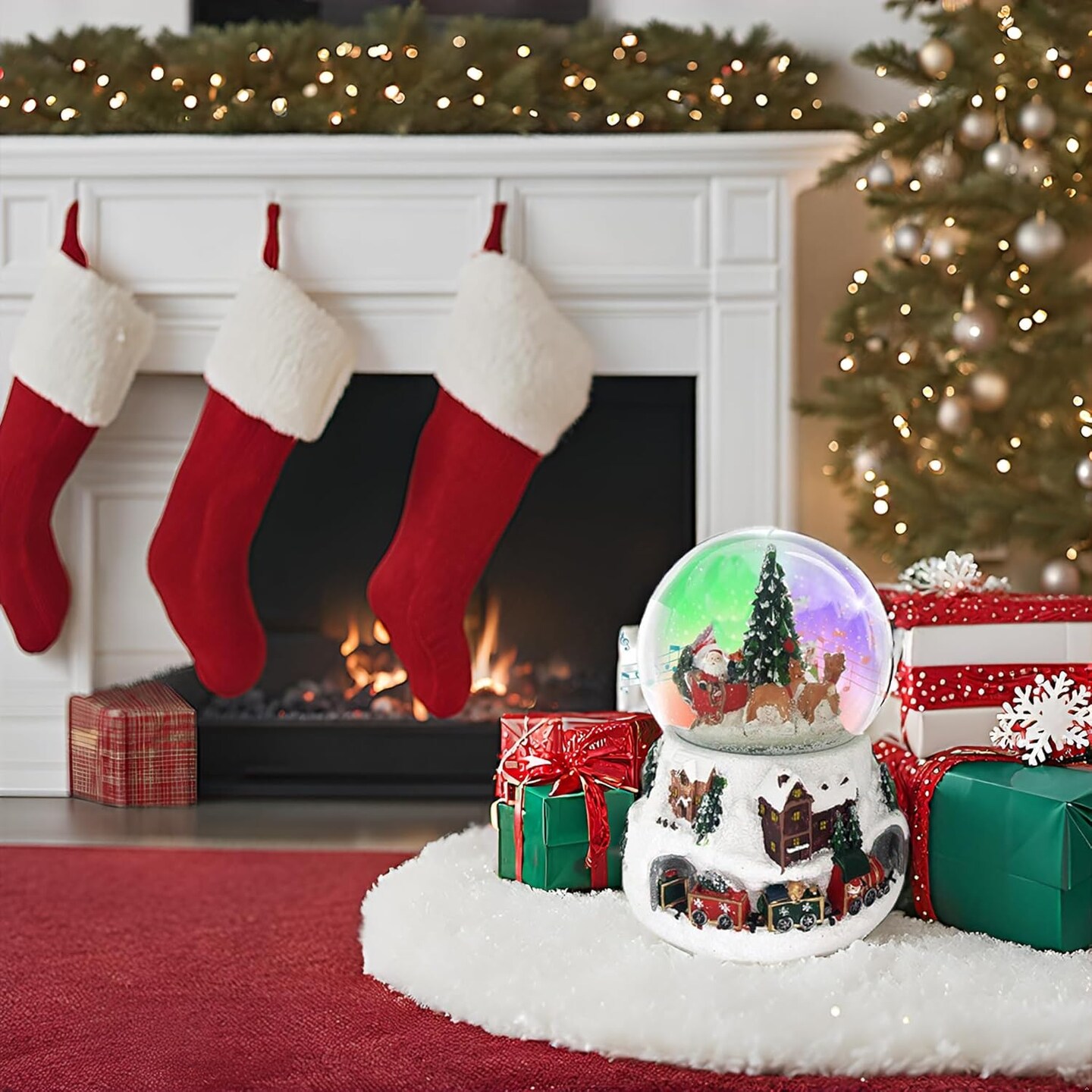 Christmas Snow Globe, 100mm Large Snow Globe,Lighted Musical Santa Claus Reindeer Snow Globe, Snow Globes Christmas&#xFF0C;Santa Snow Globe, Snowing Water Globe, Christmas Snowflake Snow Globe.