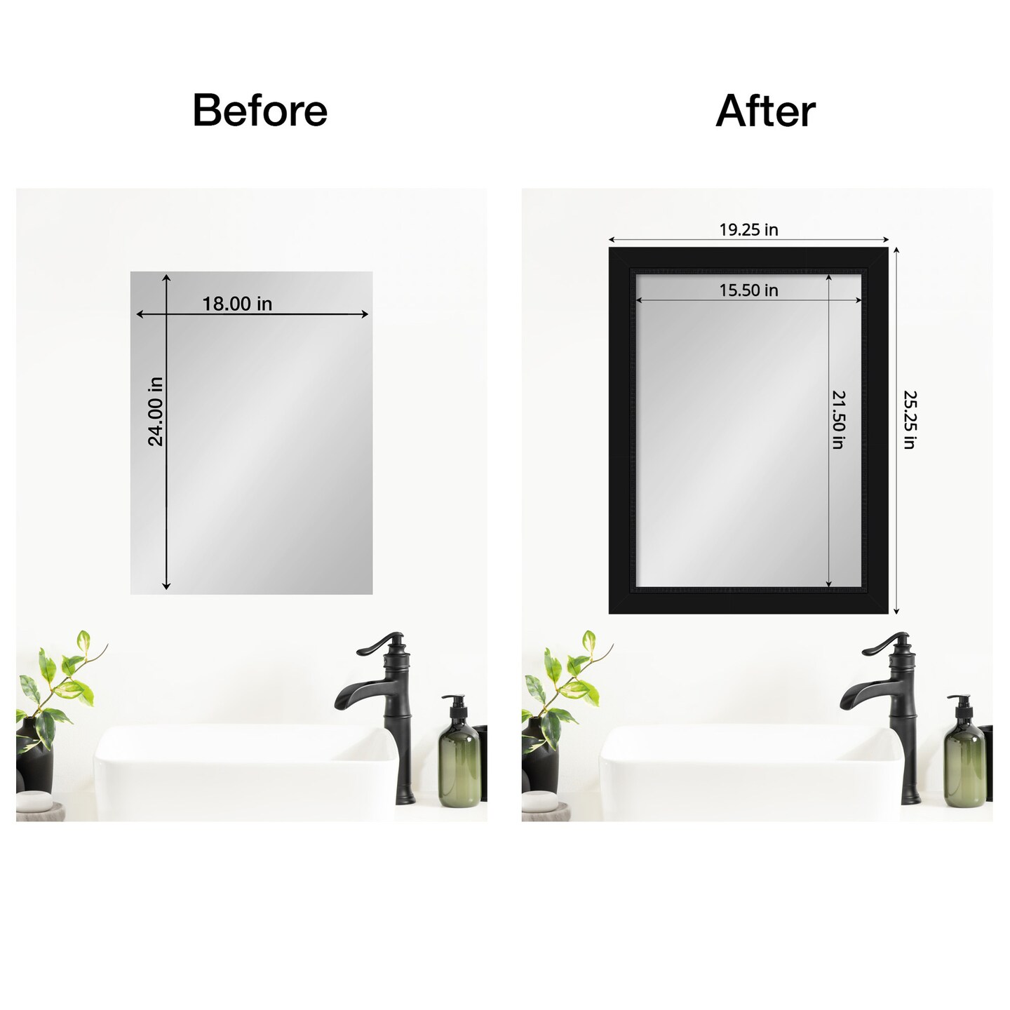 Amanti Art Mirror Makeover Bathroom Mirror Frame Border Kit - Fully Assembled Peel and Stick Frame - Mirror NOT Included - Avon Black Trim