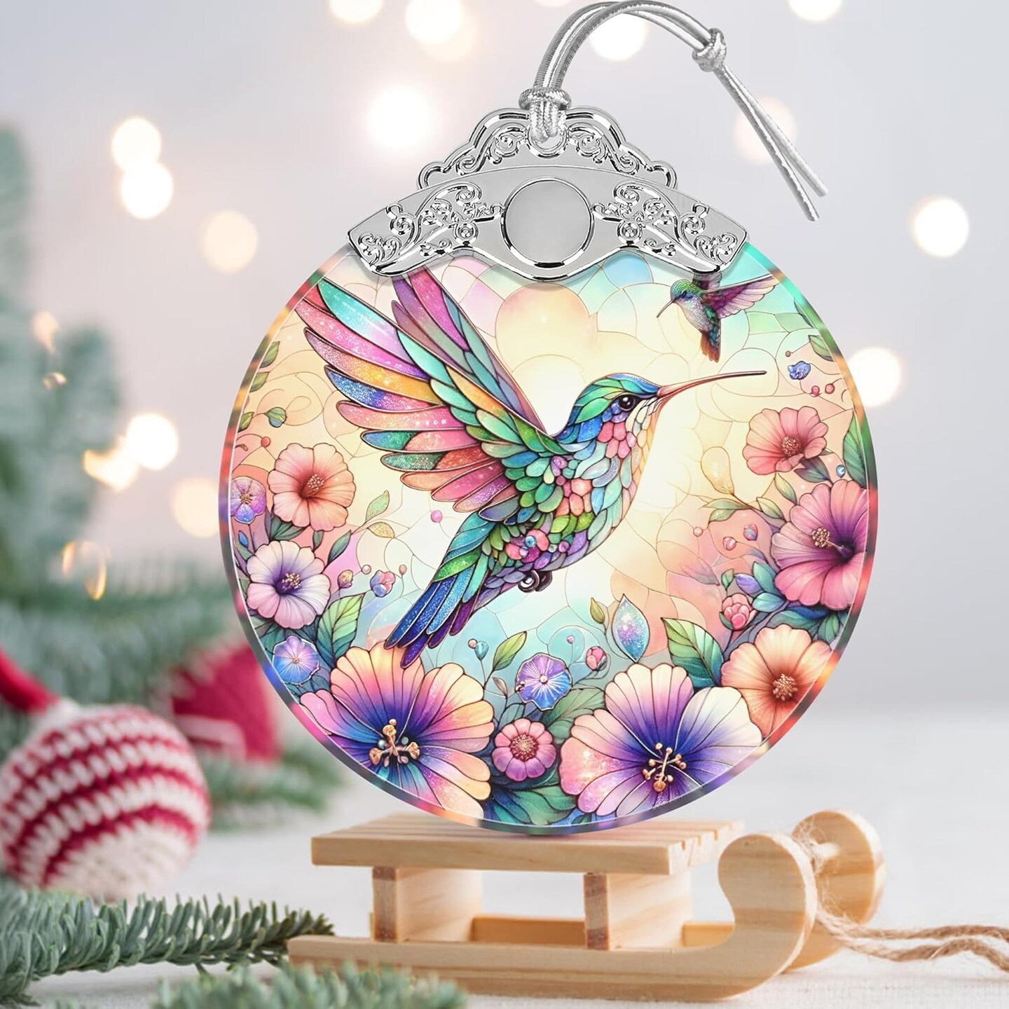 Christmas Ornament - Stained Glass Hummingbird Ornament - Christmas Home Decor - Christmas Tree Ornament - Holiday Ornament - Holiday Present Ideas - Gift Exchange