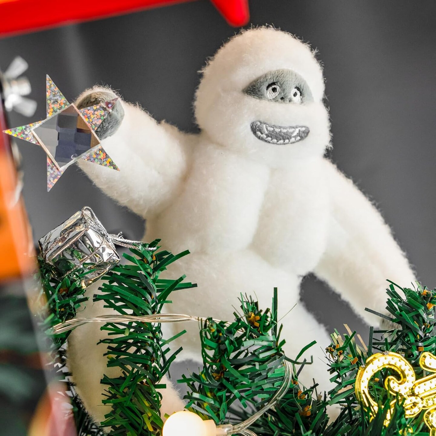 Abominable Snow Monster Tree Toppers Xmas Party Ornament, Pose-able Handmade Abominable Chimpanzees Hugger with Star (Snowman)