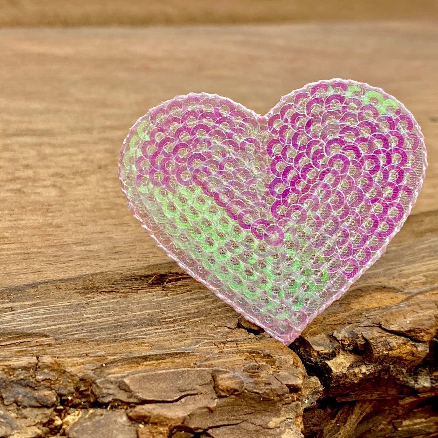 Pink Sequin Heart, Embroidered, Iron on Patch