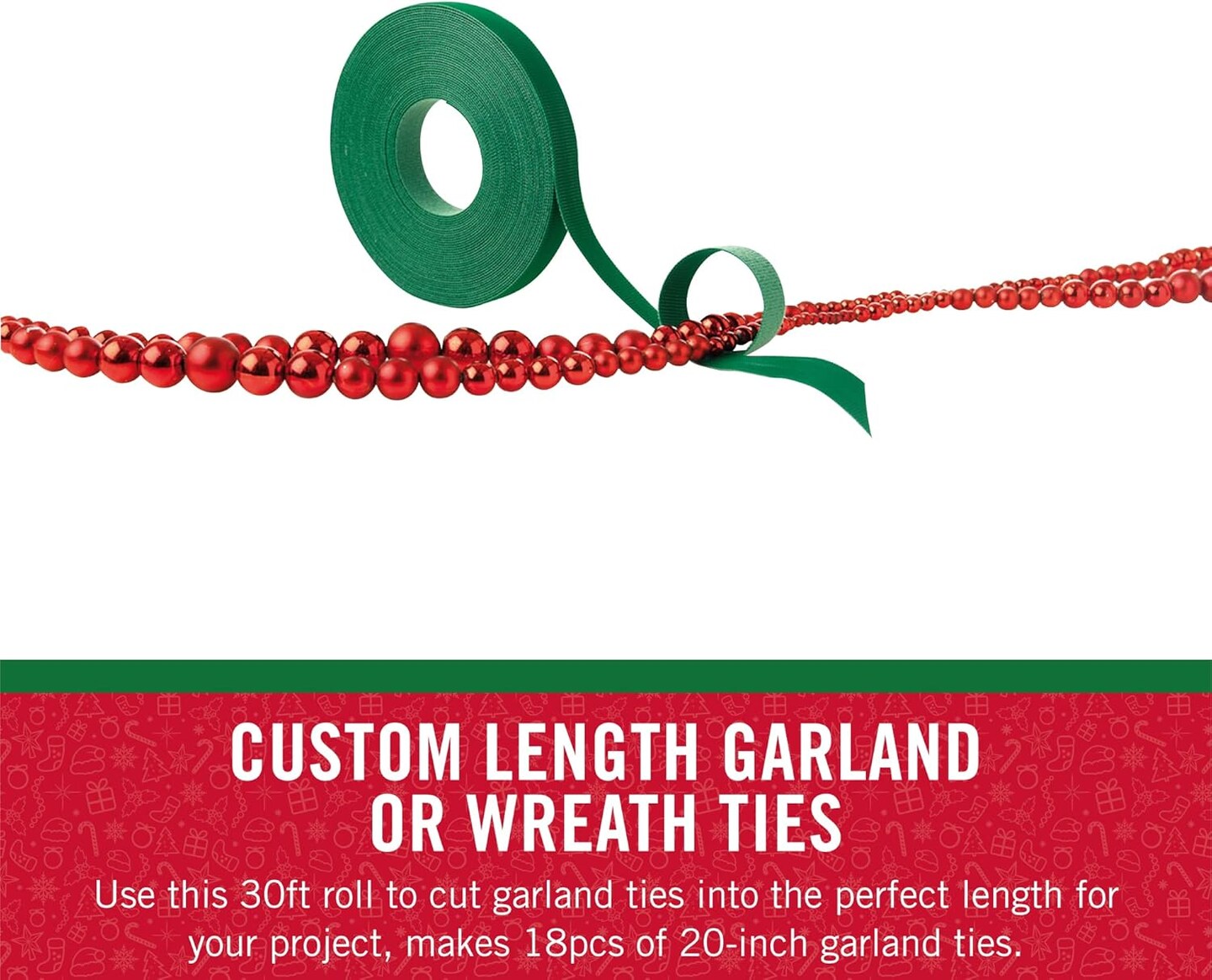 Holiday Garland Ties or Cable Straps | Hang Garlands, Lights or Wreath | for Banister, Railings, Stairs or Lamp Posts | 30ft Roll Cut to Custom Length | Green
