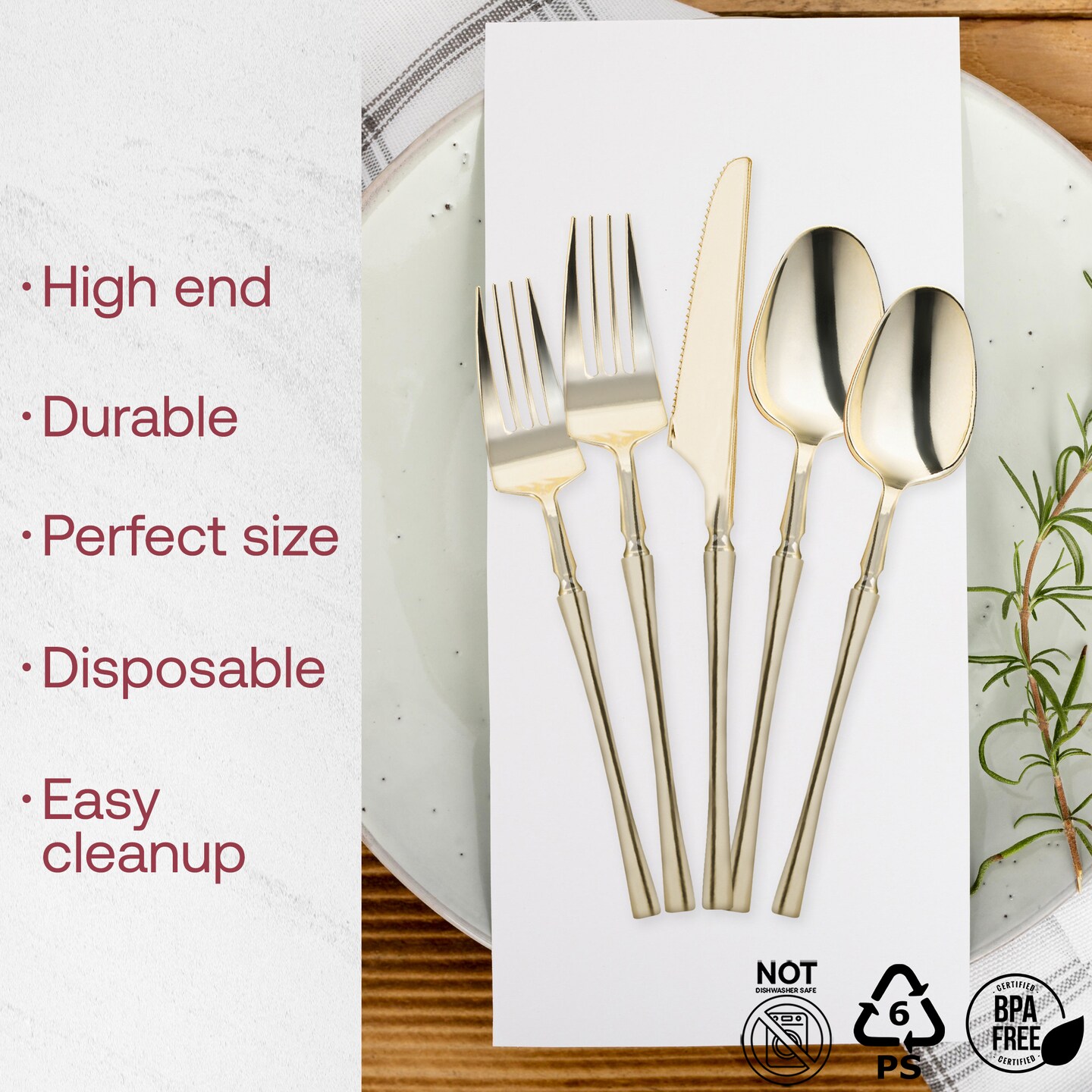 Shiny Gold Moderno Disposable Plastic Cutlery Set (300 Guests)
