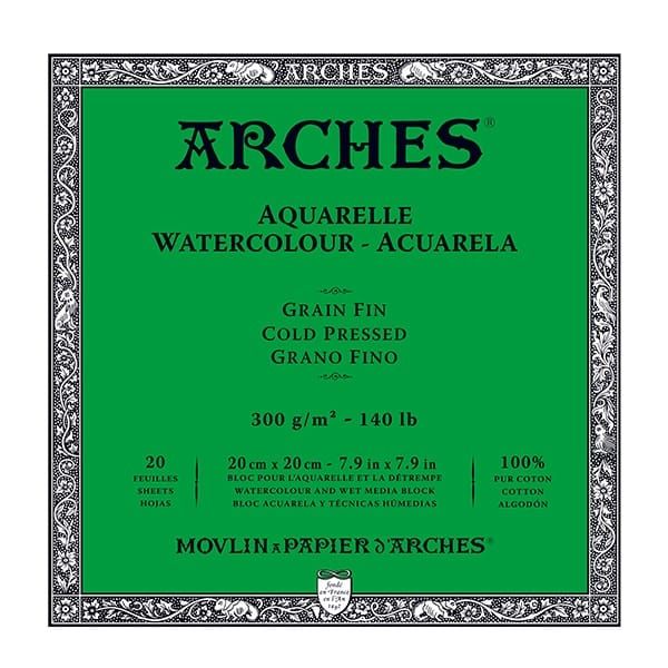 Arches Watercolor Block 7.9&#x22;&#x22;x7.9&#x22;&#x22;, 140lb Cold Press, 20 Sheets