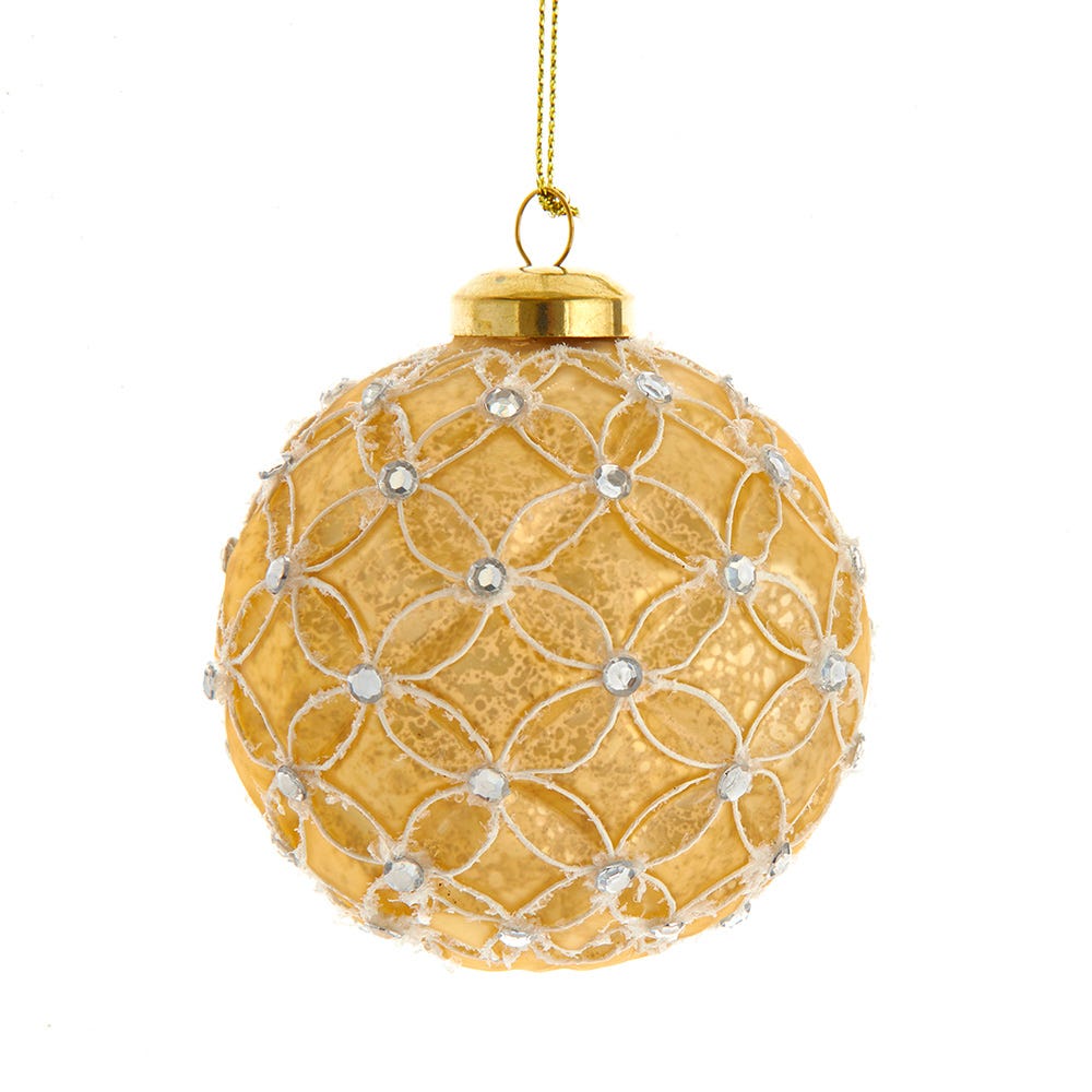 Kurt Adler 80MM Gold Lattice Glass Ball Ornaments, 6-Piece Set