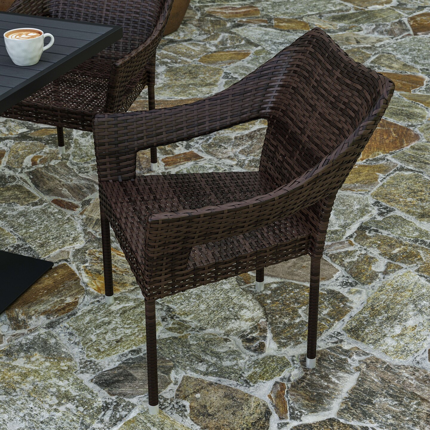 Merrick Lane Eldon Weather Resistant Indoor/Outdoor Stacking Patio Dining Chair with Steel Frame and PE Rattan