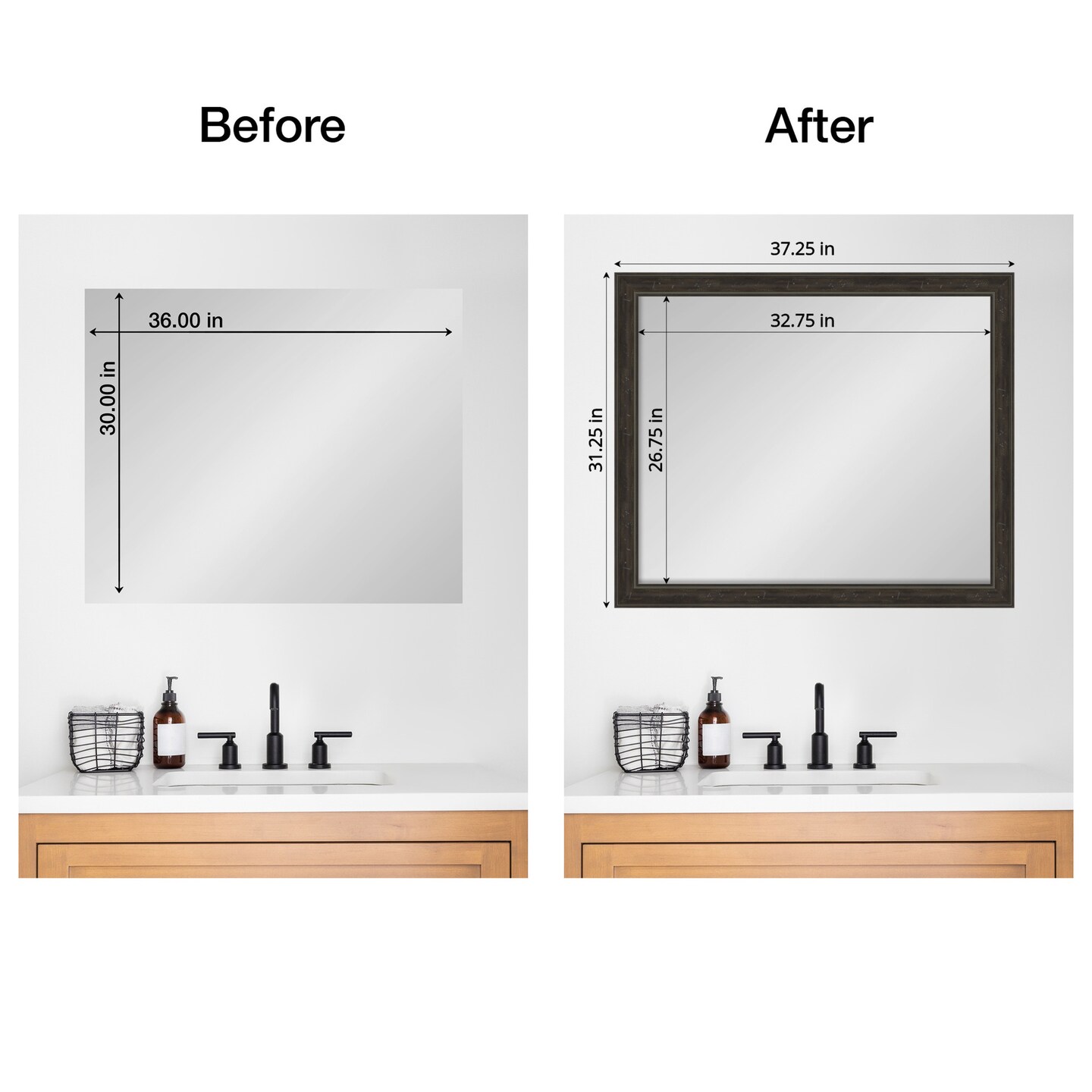 Amanti Art Mirror Makeover Bathroom Mirror Frame Border Kit - Fully Assembled Peel and Stick Frame - Mirror NOT Included - Shipwreck Narrow Trim
