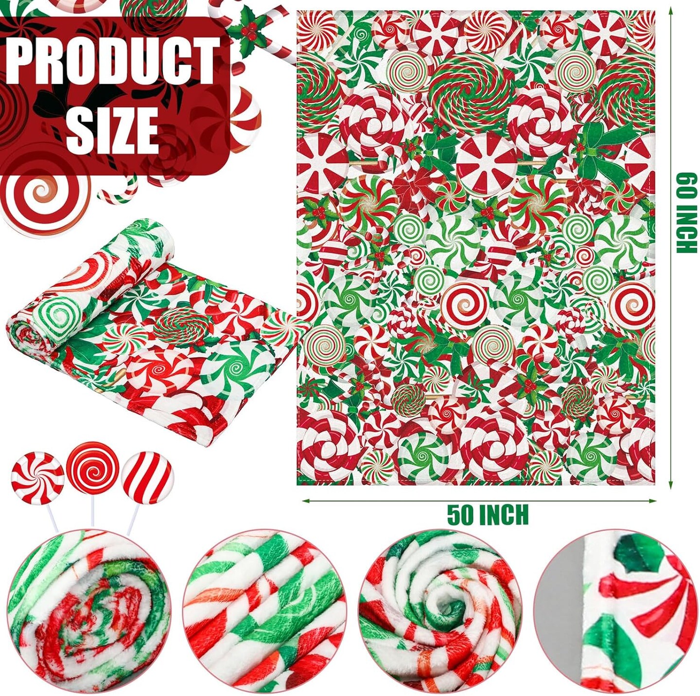 Christmas Candy Blanket Christmas Plaid Ball Blanket Candy Plush Throw Blanket Warm Soft Christmas Party Favors for Bed Sofa Living Room Bedroom Couch Holiday Winter Gifts 50 * 60 Inch
