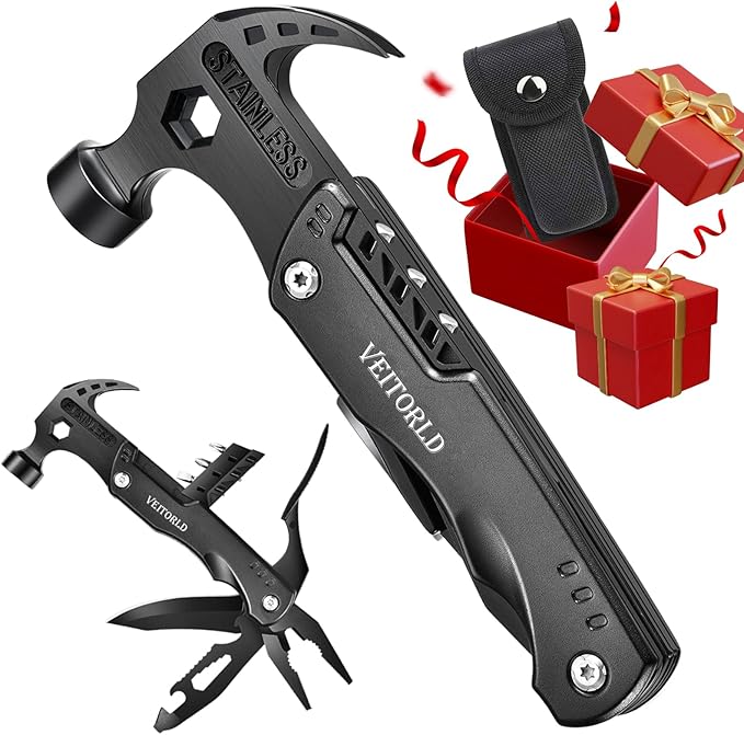 Christmas Stocking Stuffers for Men, Gifts for Men Dad Him, Anniversary Birthday Gifts Idea for Men Him Husband Boyfriend, All in One Tools Hammer Multitool, Camping Hunting Hiking Presents
