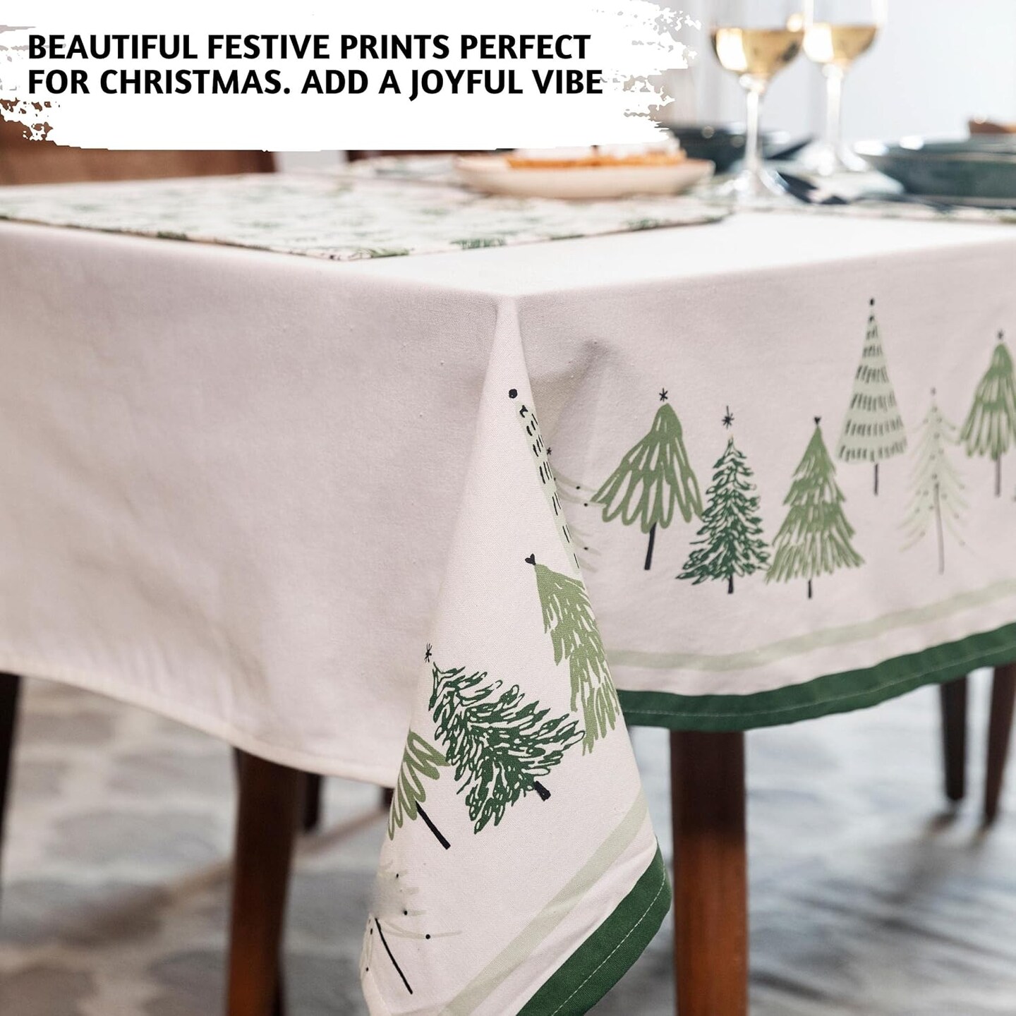 Christmas Tablecloth or Dining Table Cover, 60 x 102 Inches, 100% Cotton Rectangle Christmas Table Cloth or Fabric Table Cloth for Christmas Décorations