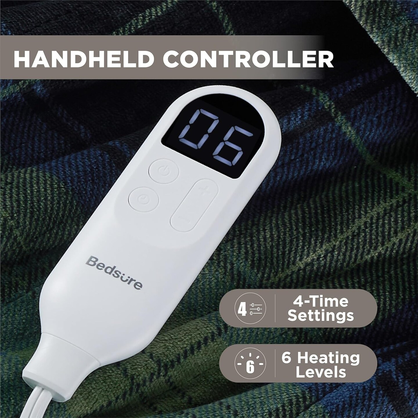 Plaid Heated Throw Blanket - Soft Flannel Sherpa Electric Blanket with Christmas Green Plaid Pattern, Heating Blanket with 6 Heating Levels, 4 Time Settings, 3-Hour Auto-Off (50x60 inches)