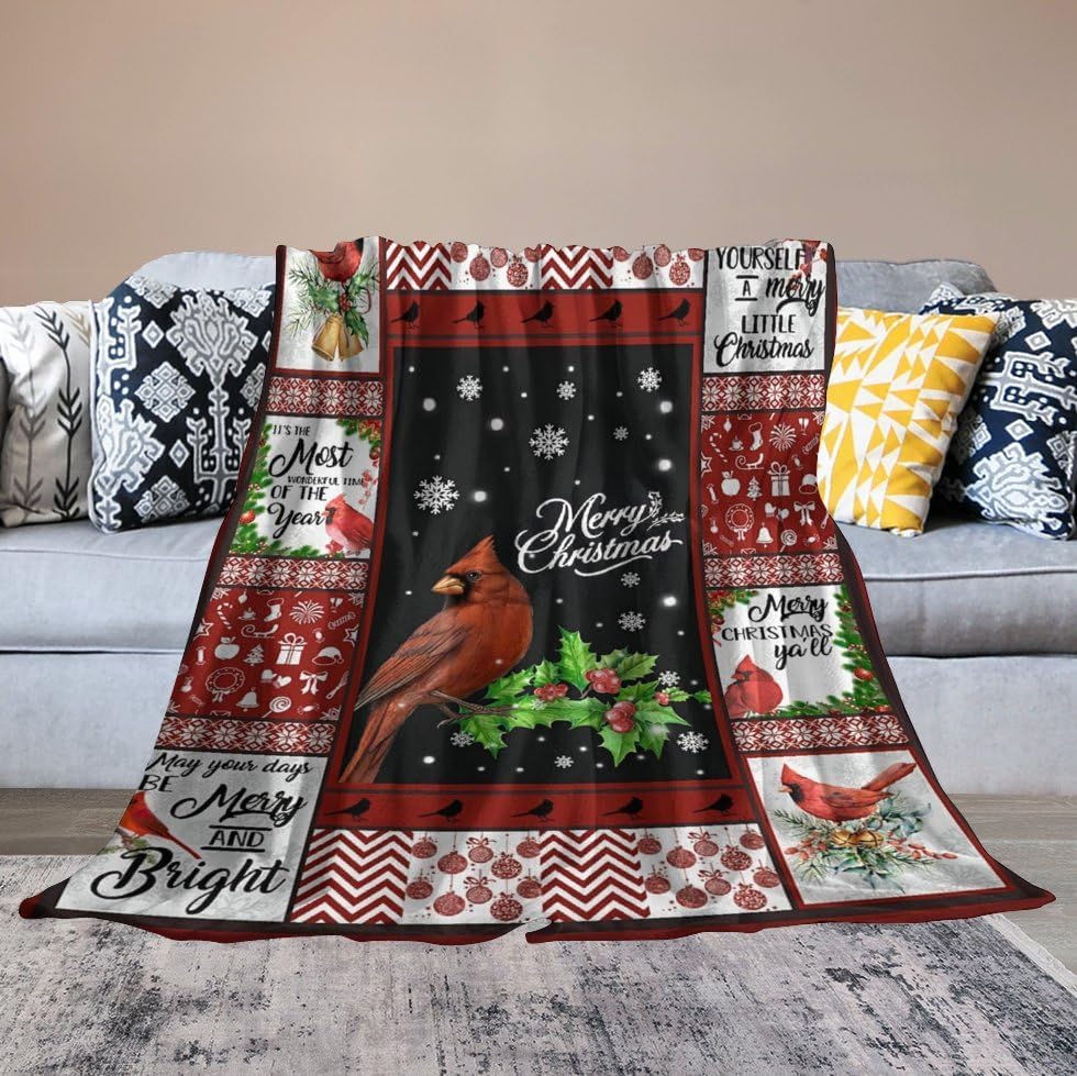 Cardinal Bird Blanket Christmas Blanket Cardinal Gifts Christmas Throw Blanket for Kids Adults Soft Warm Cozy Fleece Blanket for Couch Sofa ​Bed 40"x50"