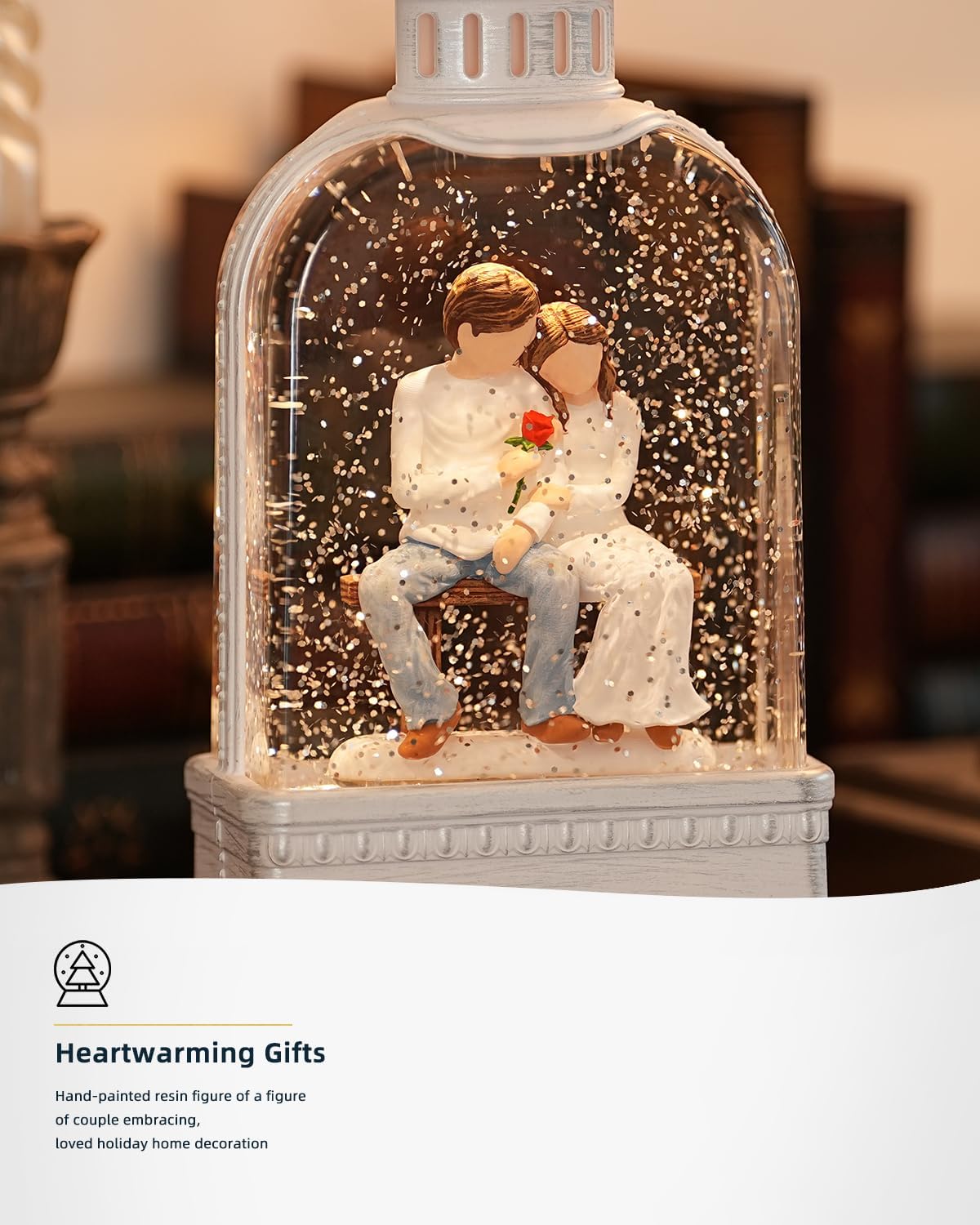 Happiness Lighted Newly Wed Snow Globe with 6H Timer, Daughter Gifts Glittering Christmas Snow Globes for Lover, Wedding Gift Christmas Decorations