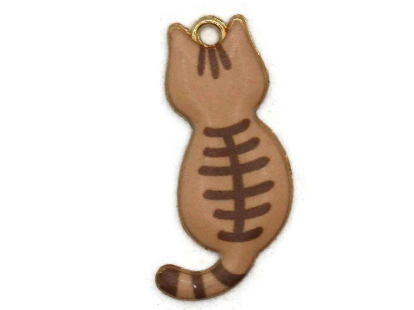 30mm Brown Striped Cat Gold Metal and Enamel Pendant