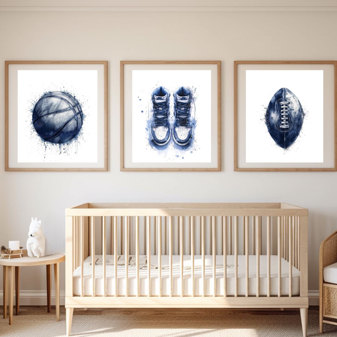 Navy Ink Sports Nursery Kids Bedroom Set of Baseball Football and Golf  Wall Art Prints MakerPlace by Michaels