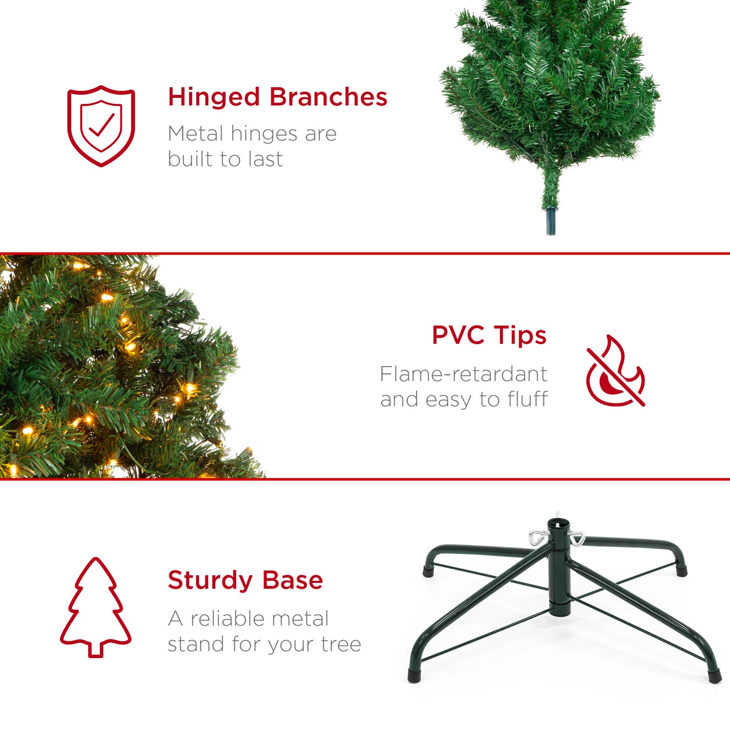 Best Choice Products Pre-Lit Spruce Artificial Christmas Tree w/ Easy Assembly, Metal Hinges &#x26; Foldable Base