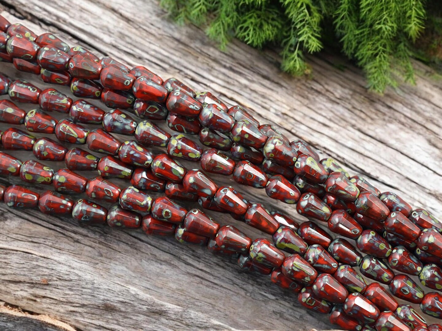 *19* 6x8mm Opaque Red Travertine Teardrop Beads