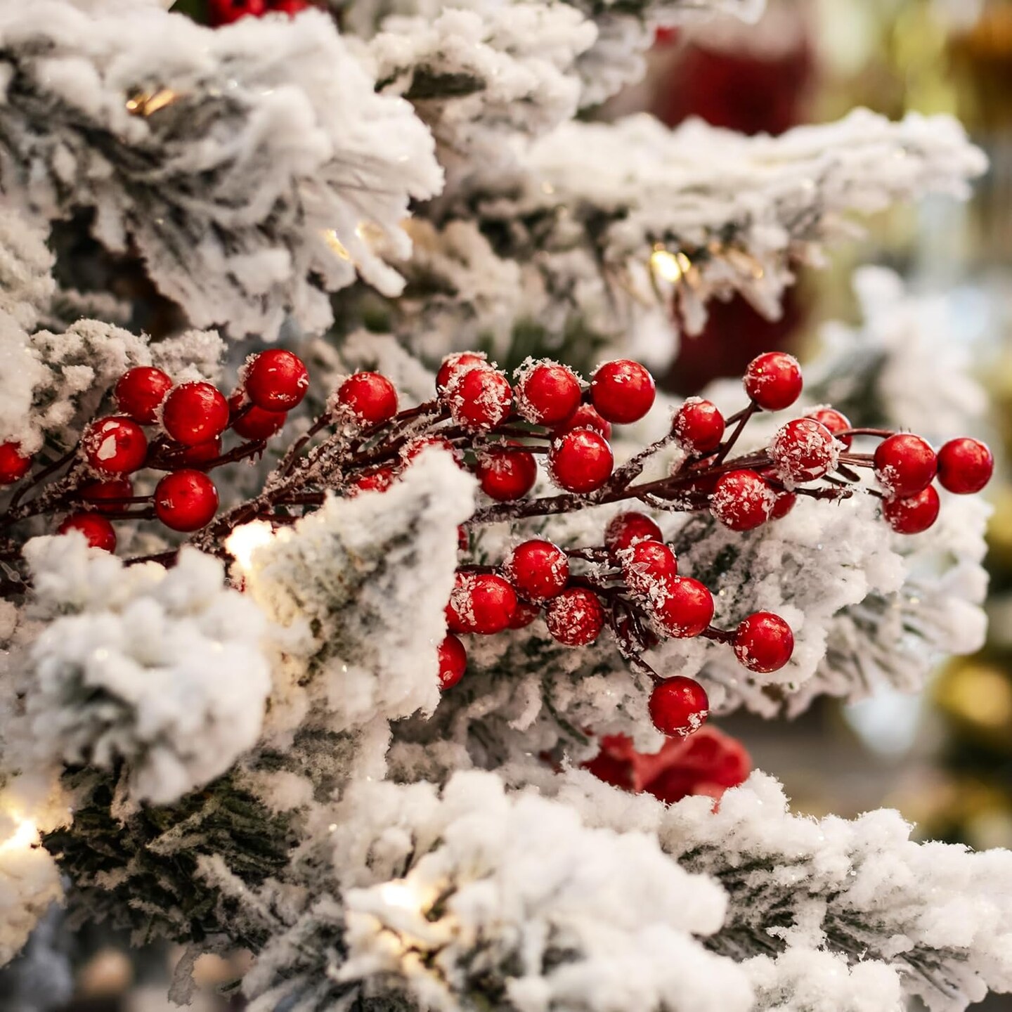 6 Pack Snow Frosted Artificial Red Berry Stems Snowy Christmas Red Berries Holly Berry Branches 17 Inches Fake Berry Picks for Floral Arrangements Christmas Tree Holiday Home DIY Crafts Decor
