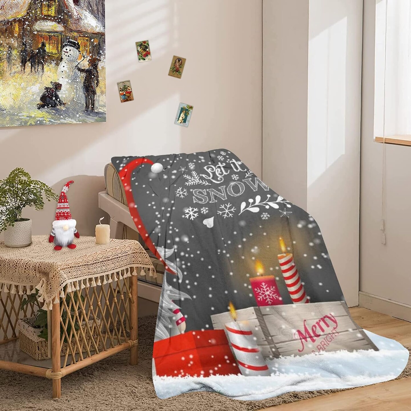 Gnome Blanket, Merry Christmas Gnome Xmas Gifts Winter Snowflakess Throw Blanket, Living Room/Bedroom/Sofa Couch Warm Soft Bed Blanket for Adults All Season 40x50in