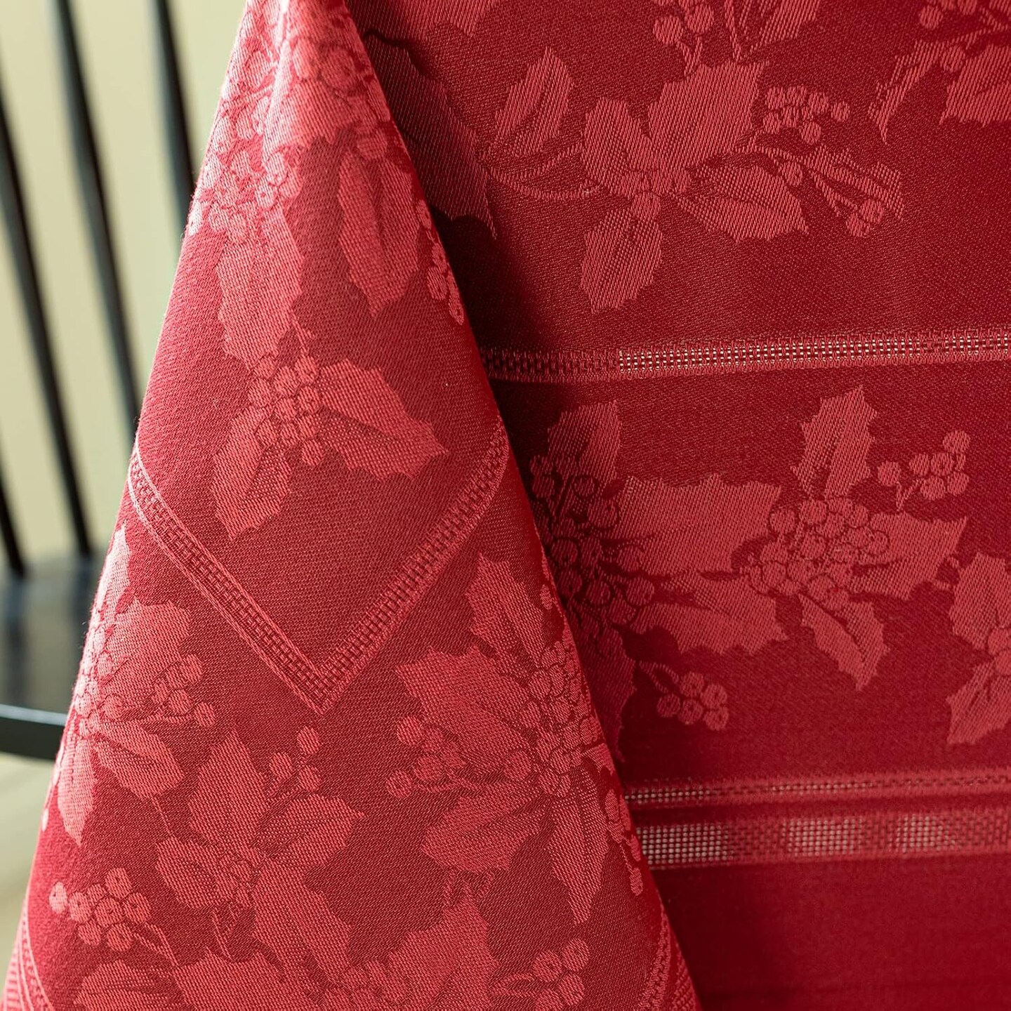 Holiday Elegance Heavyweight Engineered Jacquard Fabric Table Cloth, Holiday, Winter, and Christmas Tablecloth (Dark Red, 60&#x22; X 144&#x22; Rectangular)