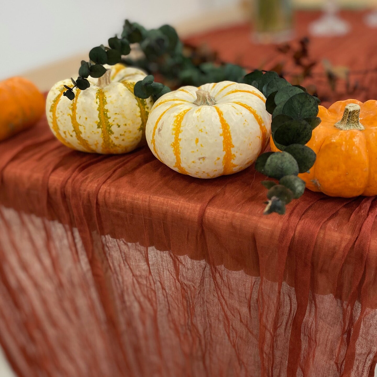 Wrapables 10Ft Bohemian Cheesecloth Gauze Table Runner for Rustic Weddings, Parties, Home Decor, Terracotta