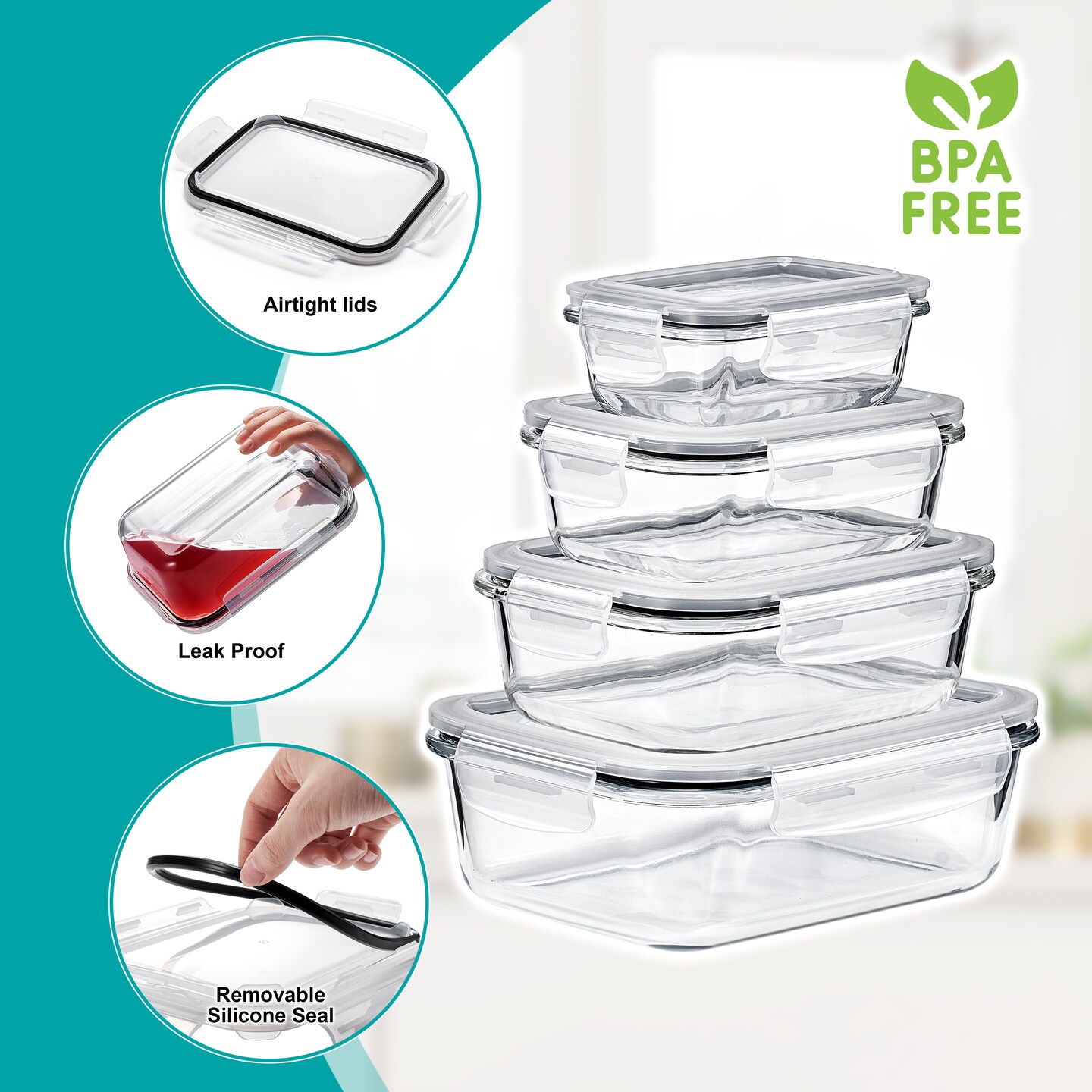 Sorbus Airtight Glass Meal Prep Containers, Dishwasher and Oven Safe Reusable Meal Prep Containers 16 Piece Set