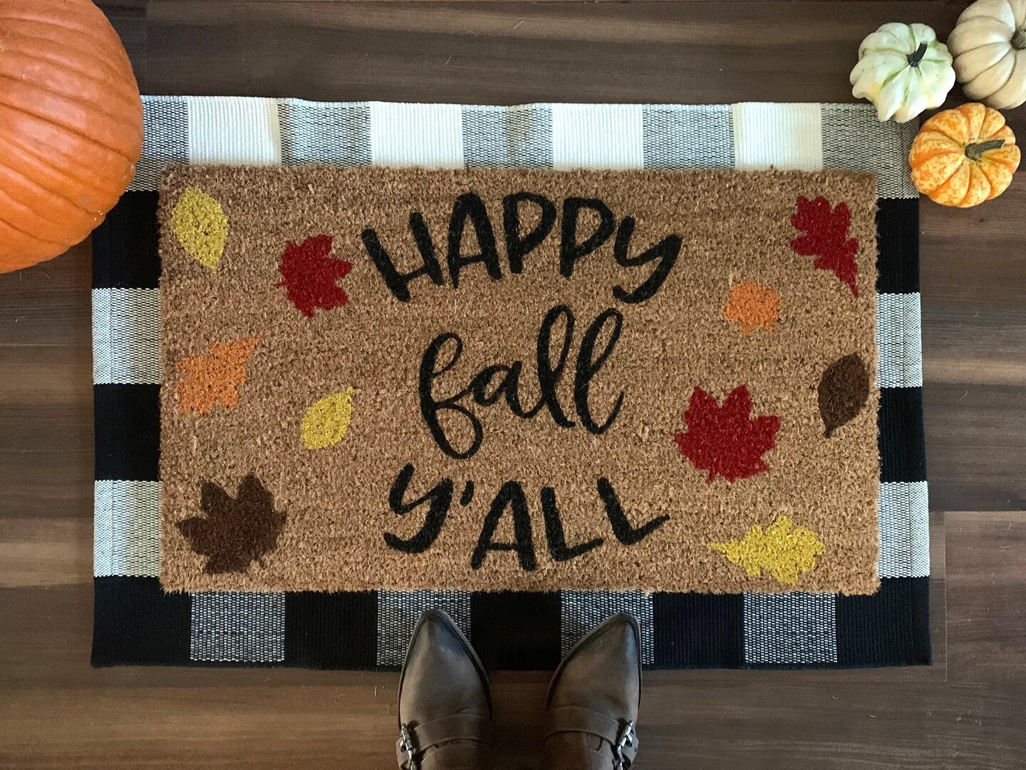 Happy Fall Y’all Autumn Outdoor Coir Door Mat - Thumbnail 4
