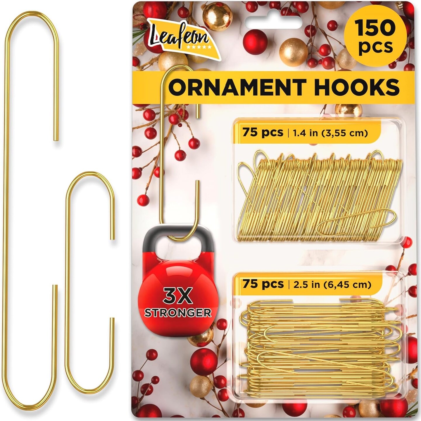Christmas Ornament Hooks 150 Pack - Gold Xmas Ornament Hangers - Suitable as Christmas Tree Decoration