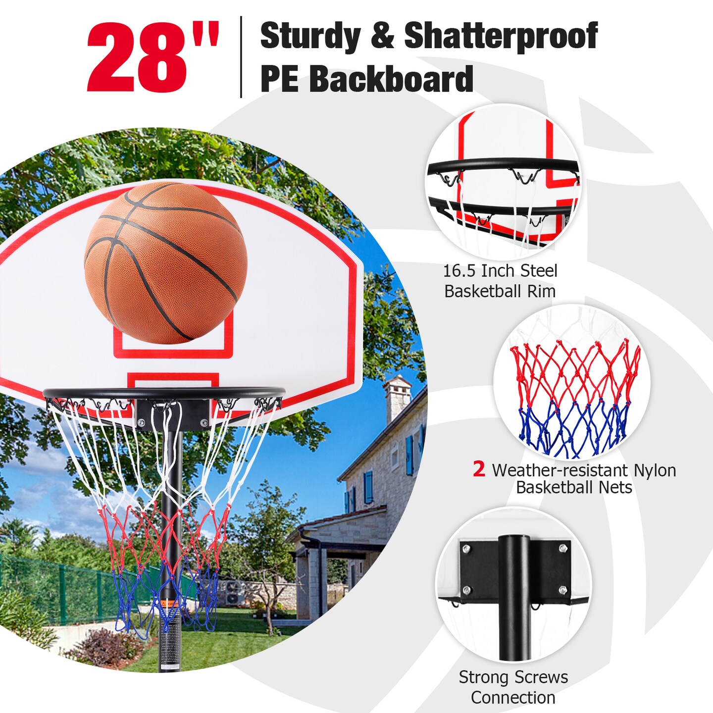 Costway Adjustable Basketball Hoop System Stand Kid Indoor Outdoor Net Goal W/ Wheels