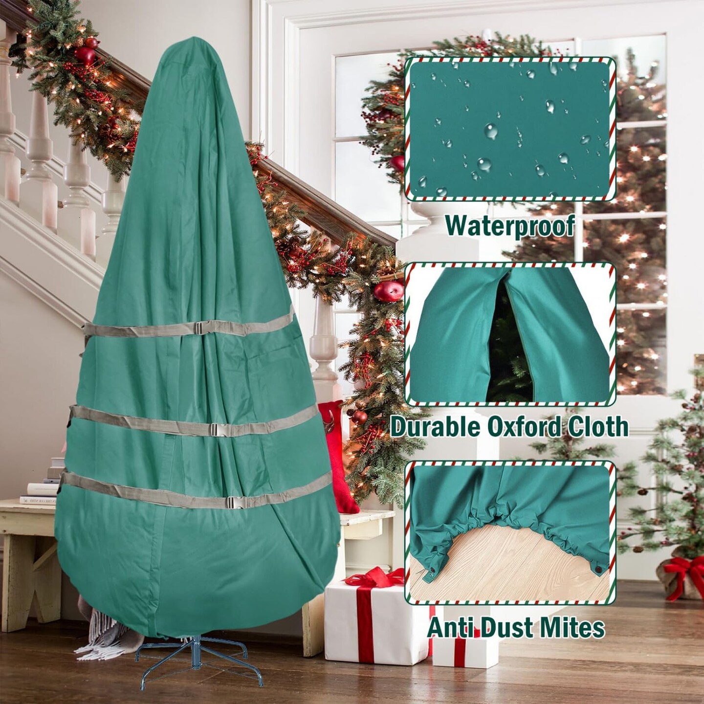 Premium Upright Christmas Tree Storage Bags Holds up to 9 Ft Christmas Tree Bag Storage Heavy Duty 600D Canvas Christmas Tree Covers with Hem, Zipper, Handles, Protects from Dust &#x26; Moisture