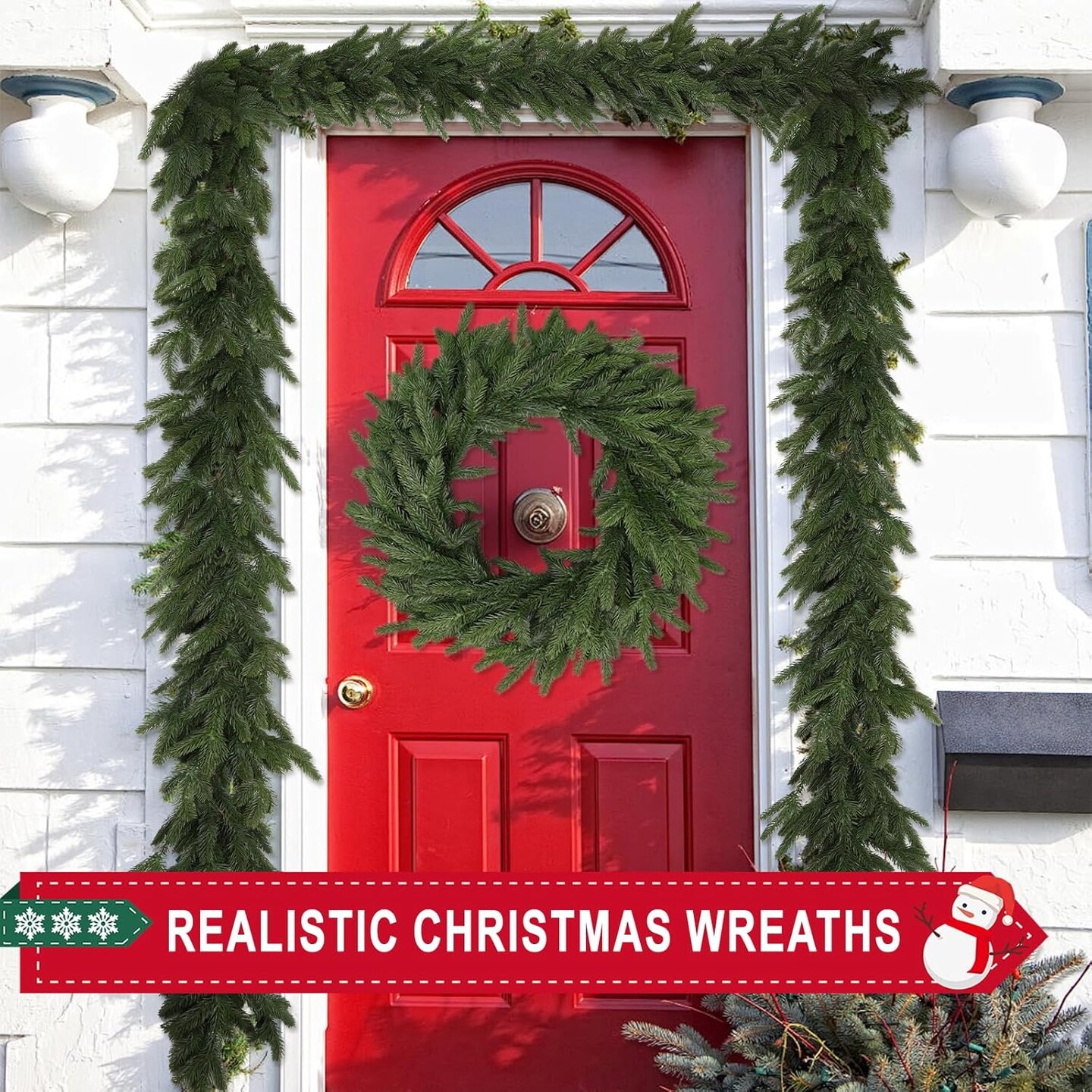 22 Inch Real Touch Christmas Wreath, Natural Droopy,Soft Bendable Faux Cedar Wreath, Christmas Wreaths for Front Door, Winter Wreaths for Front Door, Indoor Christmas Decorations for Home Decor