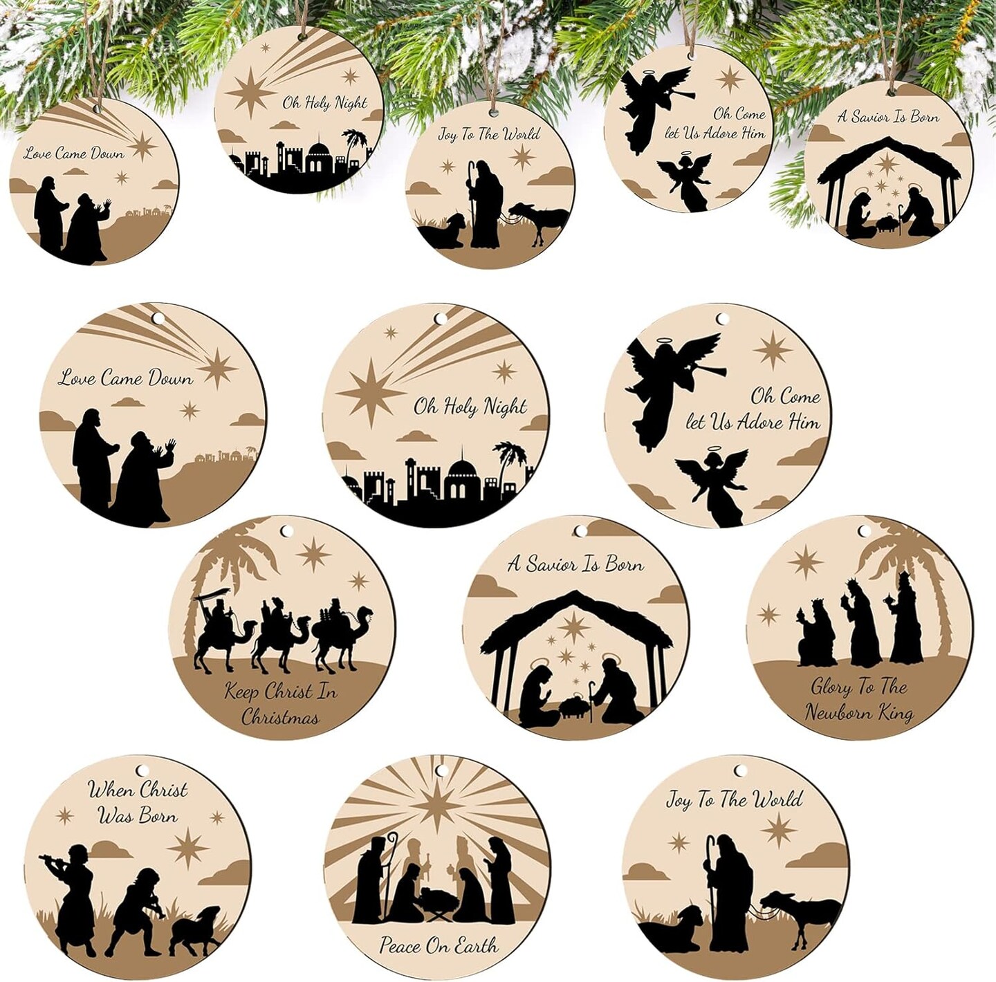 Christmas Nativity Ornaments Wooden Christmas Tree Ornaments Nativity Scene Christmas Decorations Christian Ornament Nativity Sets for Christmas Tree Xmas Ornaments(Stylish Style,36 Pieces)