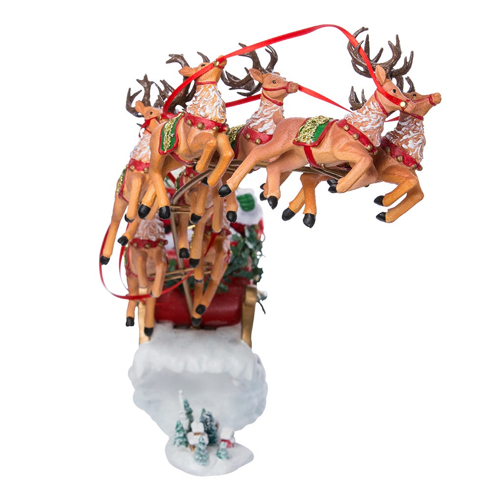 Kurt Adler 24-Inch Fabriché Musical Santa with Eight Reindeer, Set of 2 Pieces