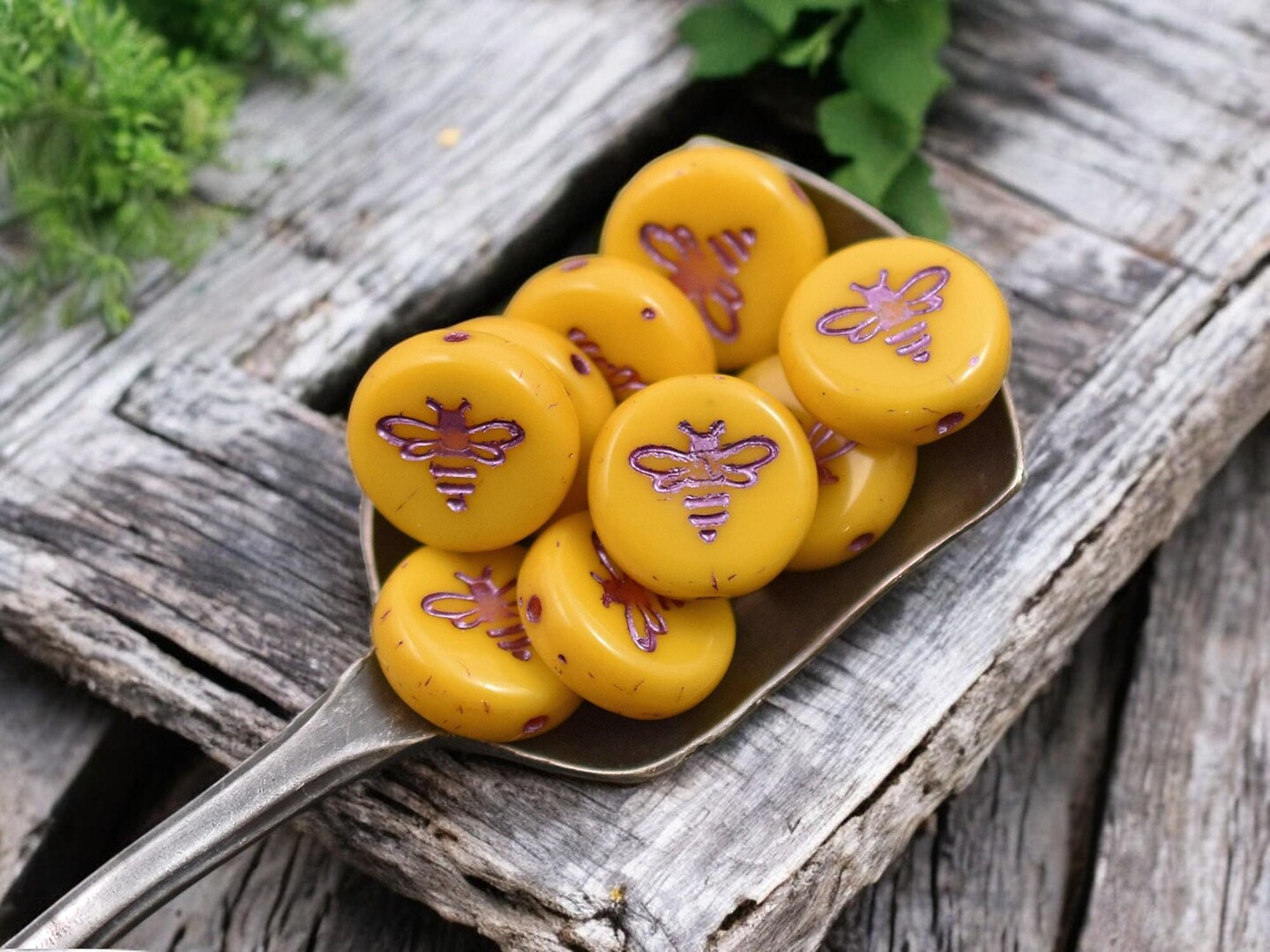 *12* 12mm Metallic Pink Washed Marigold Yellow Bee Coin Beads