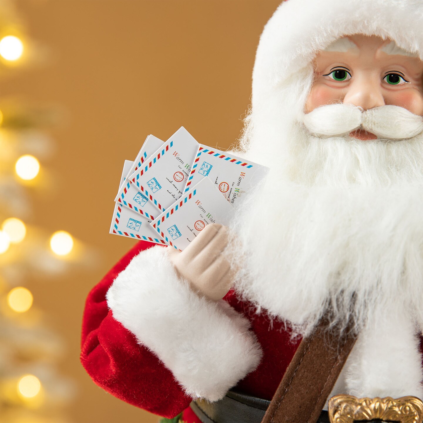 Set of 2 18&#x22;H Faux Fur Christmas Decor Santa Figurine with Porcelain Face