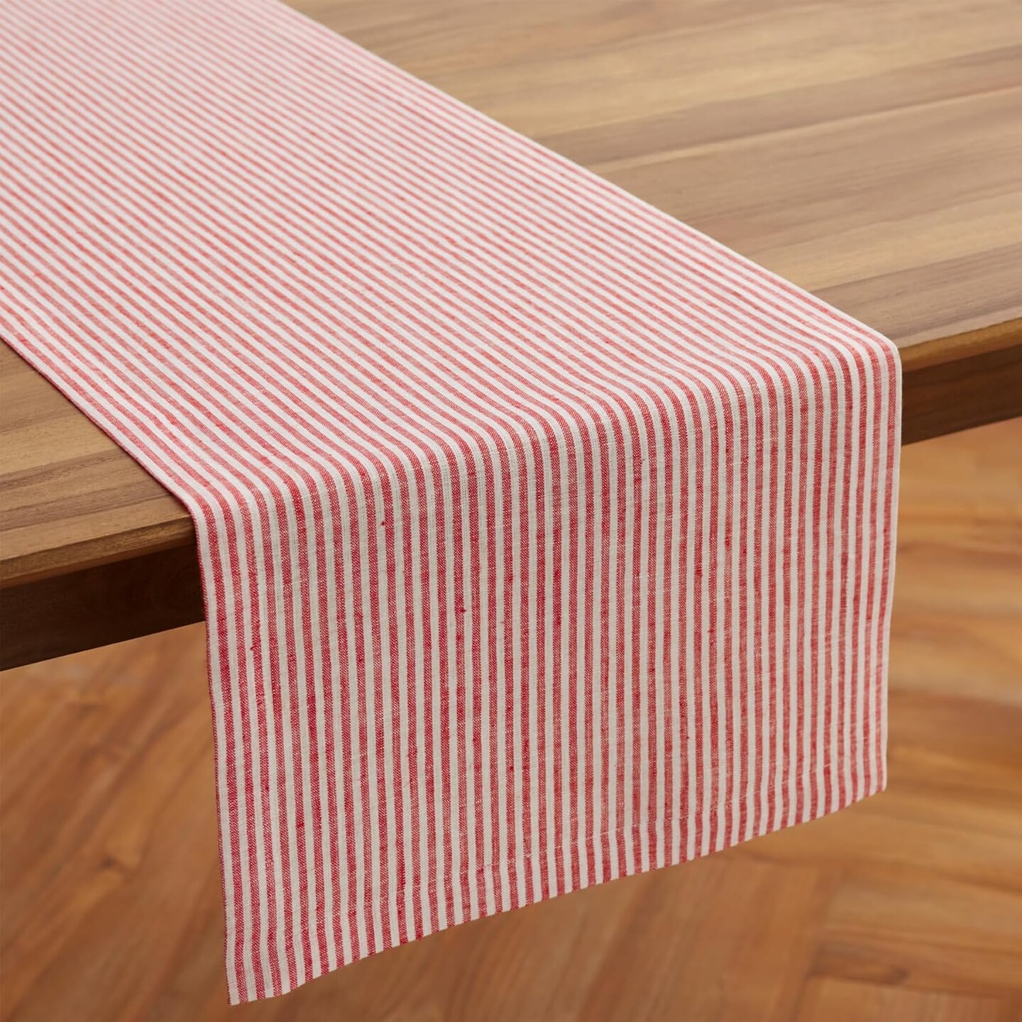 Home Stripe Linen Table Runner 60 inches Long &#x2013; 100% Pure Linen Red and White Christmas, Winter, Holiday Table Runner 14 x 60 Inch &#x2013; Farmhouse Table Runner &#x2013; Narrow Stripe
