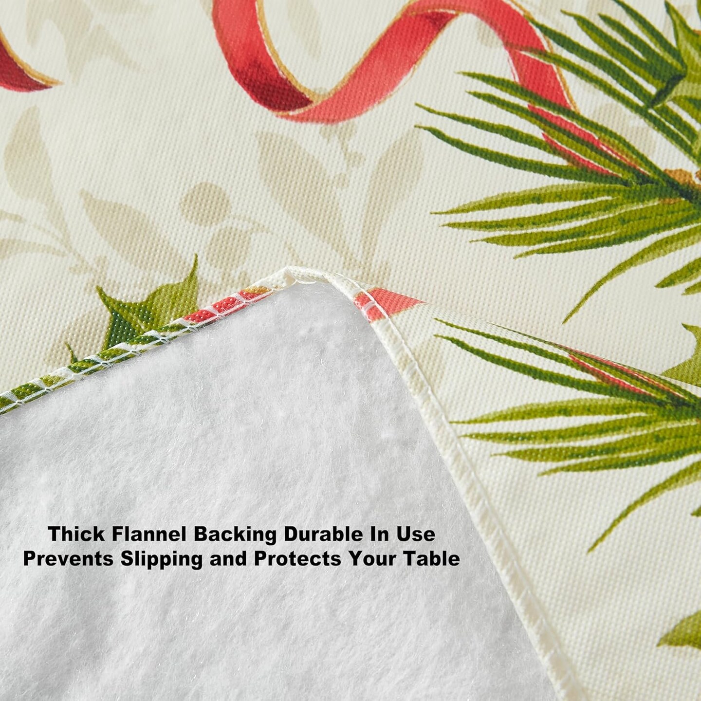 Tablecloth with Flannel Backing, Red Holly Berry and Ribbons Holiday Easy Care Wipe Clean Tablecloth, 52” x 70” Oblong/Rectangle Visit the Newbridge Store