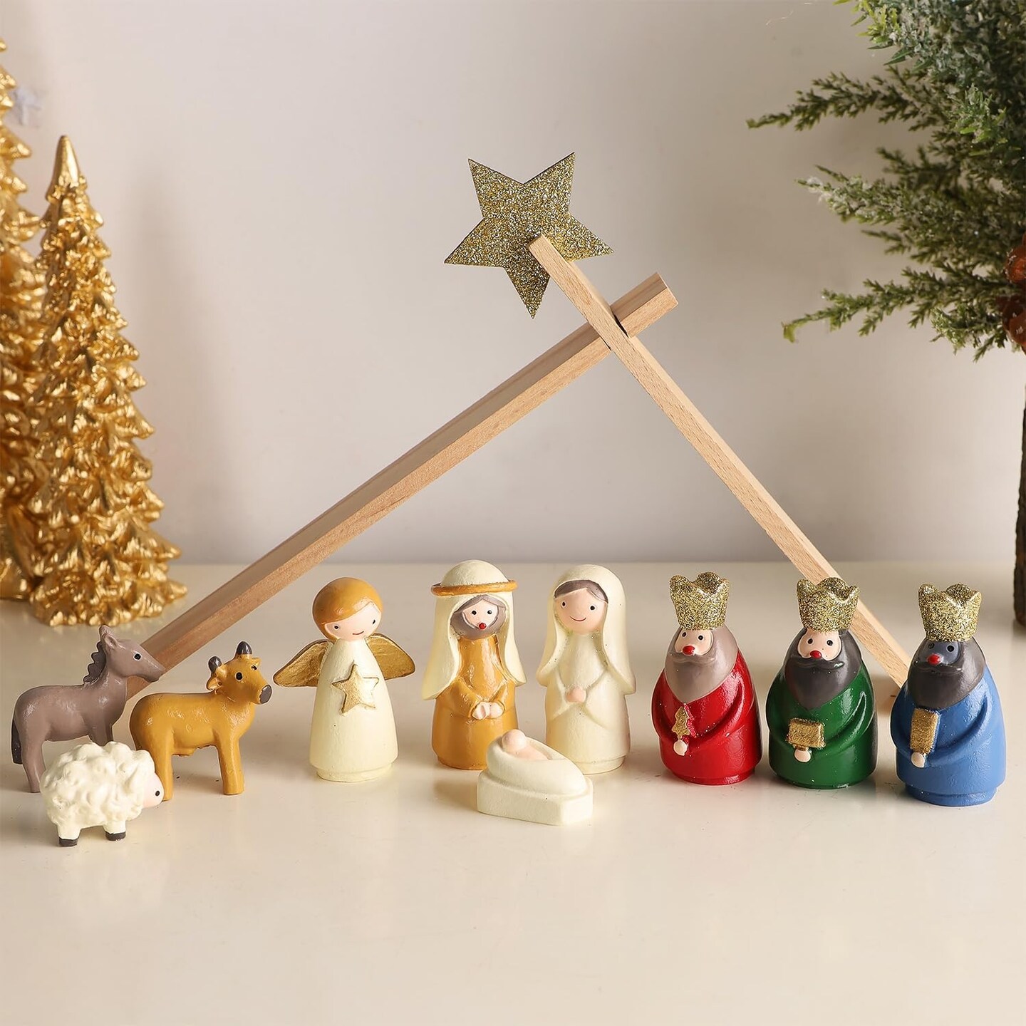 Christmas Nativity Sets, Set of 11 Mini Nativity Scene Resin Figurines, Xmas Holy Family Cute Table Ornaments, Religious Holiday Collection Gifts, Baby Jesus Nativity Mantle Shelf Decor