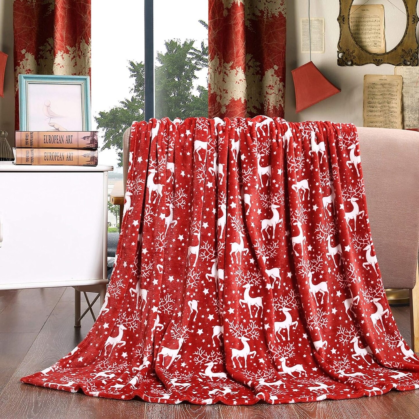 Ultra Plush Christmas Holiday Printed Fleece Throw/Blanket-50 x 60inch, (Reindeer), 50 x 60 inch