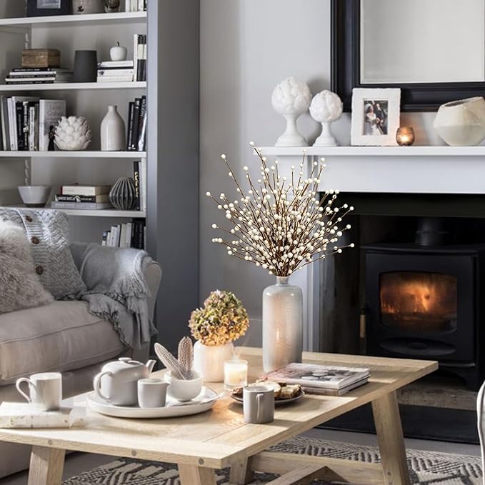 Christmas Picks 17 Inch White Berry Stems with White Holly Berries for Xmas Winter Holidays Vase Filler Floral Arrangement Centerpieces