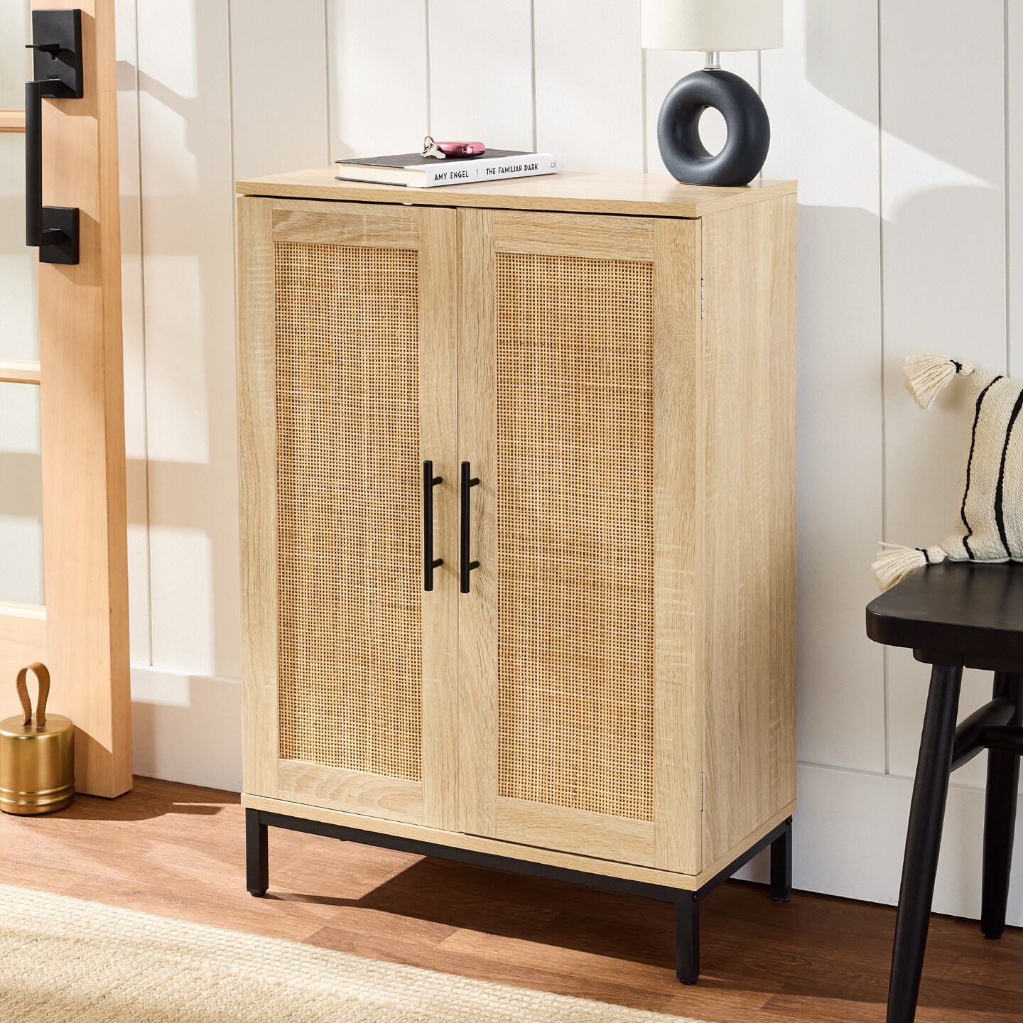 Best Choice Products 2-Door Natural Rattan 34 x 24in Storage Cabinet for Bathroom, Living, Dining w/ Adjustable Shelves