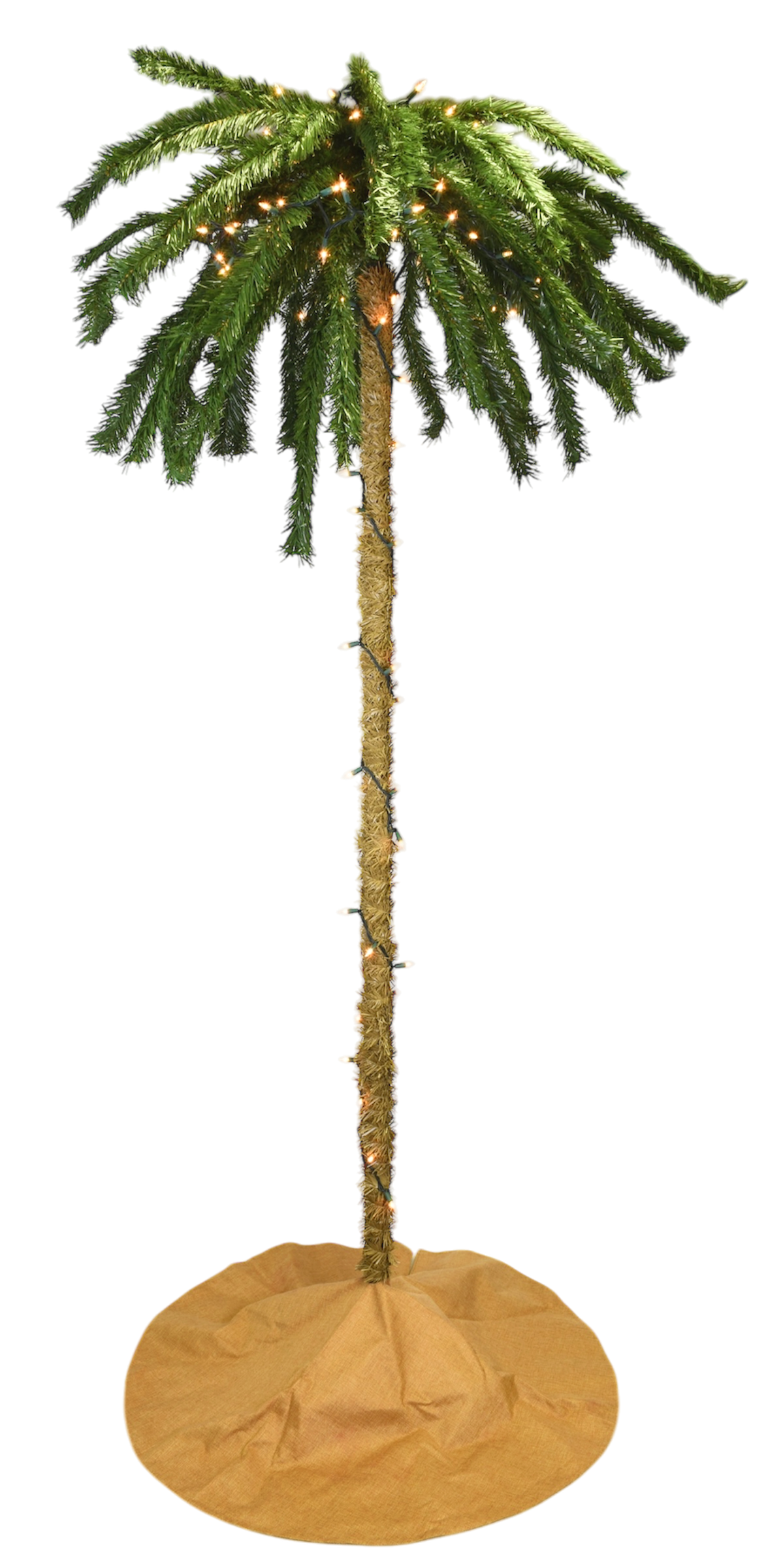 Tree Buddees 7 Foot Tall Prelit Palm Tree Christmas Tree with Sand Colored Skirt & 100 White LED Lights