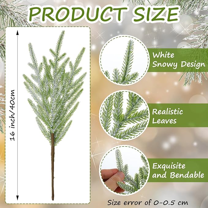 Artificial Christmas Tree Picks Snowy Norfolk Artificial Pine Branches for Vase Christmas Wreath DIY Floral Arrangement Holiday Decor